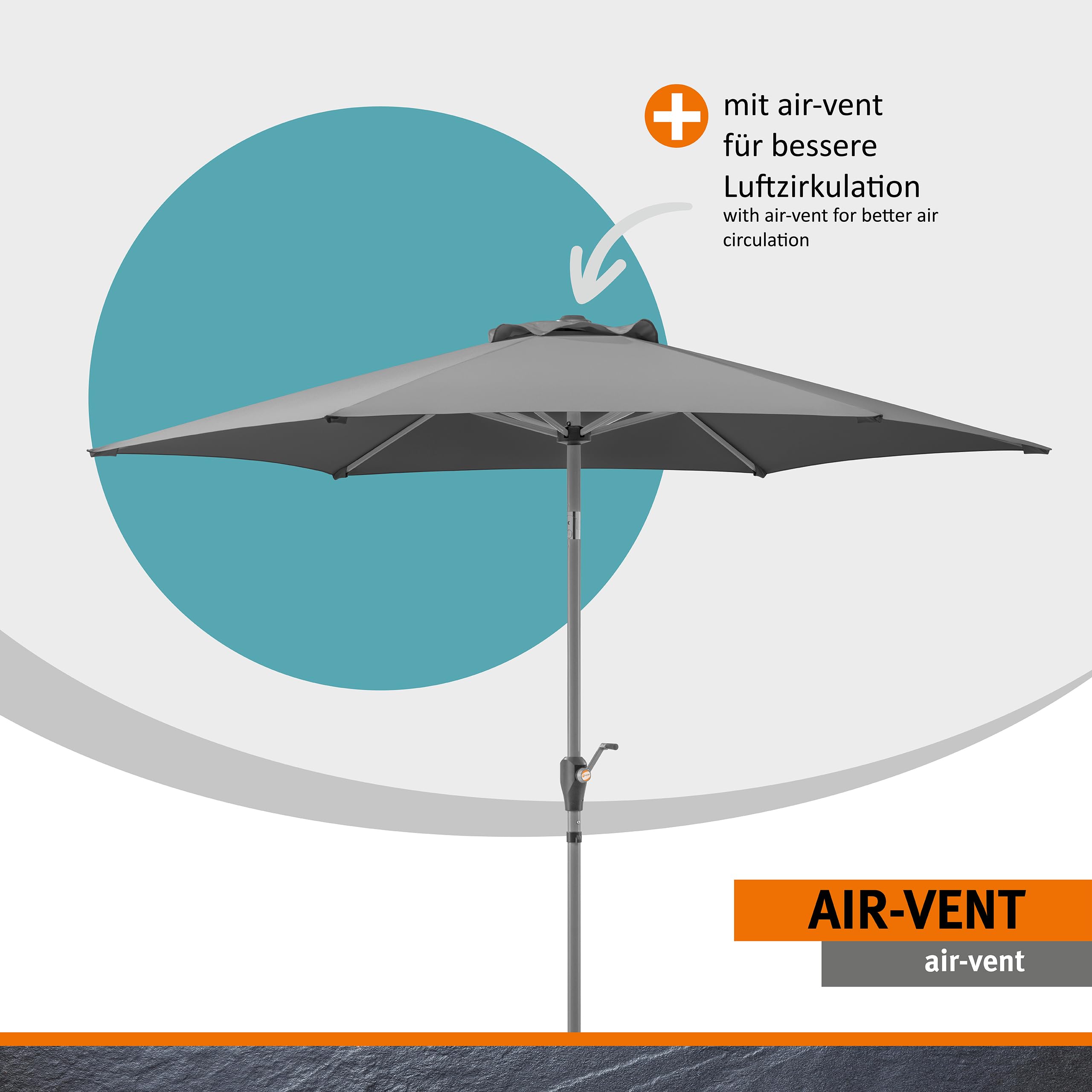 Schneider Sonnenschirm SOLESTA Ø270 cm – UV-Schutz, air-vent, Kurbel & Knickfunktion, stabil für Balkon & Garten