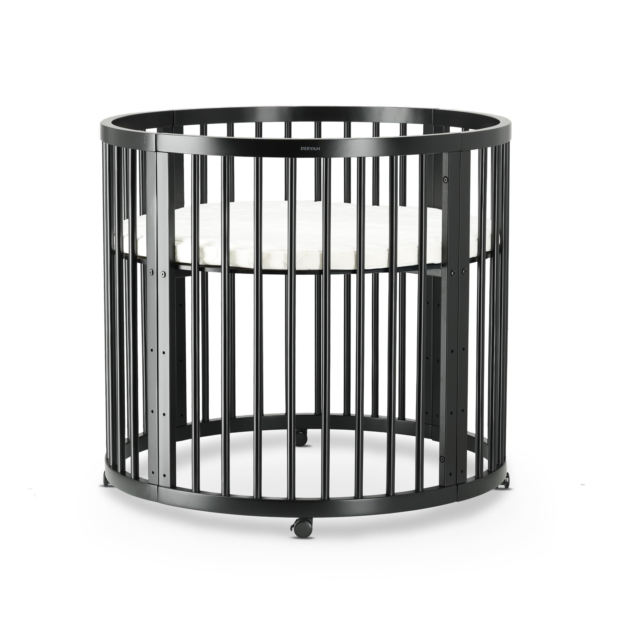 Deryan Willow Spielbox rund – Holz Laufstall für Babys – Inkl. Matratze – Schwarze Baby Playpen – Sicherer Indoor Spielplatz aus Holz - Schwarz