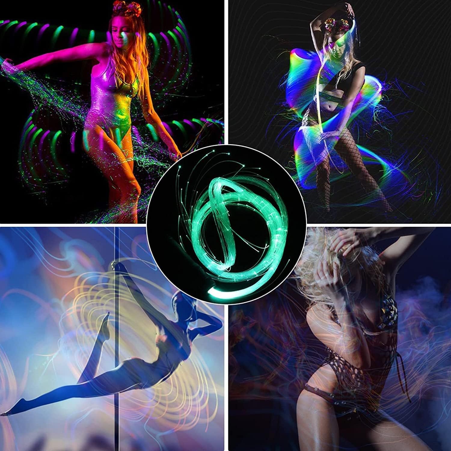 Látigo De Fibra Óptica LED, Látigo Espacial De Danza Giratorio De 360°, 4 Modos De Luz, 7 Colores, 23 Efectos De Luz para Espectáculos Fiesta EDM,Festival De Música Espectáculos Green Handle