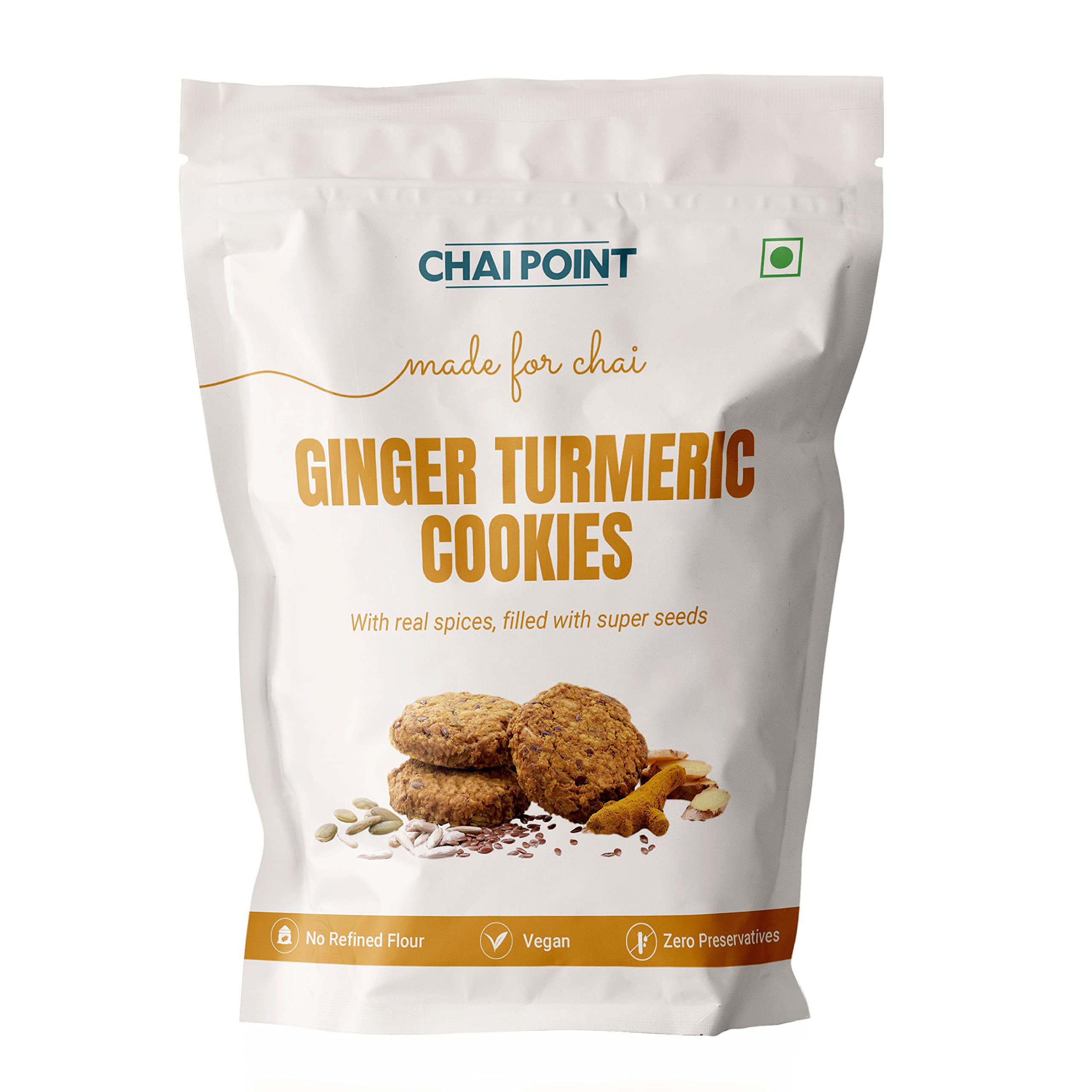 Chai Point Ginger Turmeric Cookies | Guilt-Free Healthy Snack with Whole Wheat, Oats & Super Seeds | Crunchy, Nutrient-Rich Cookies | Zero Trans Fat – 210g