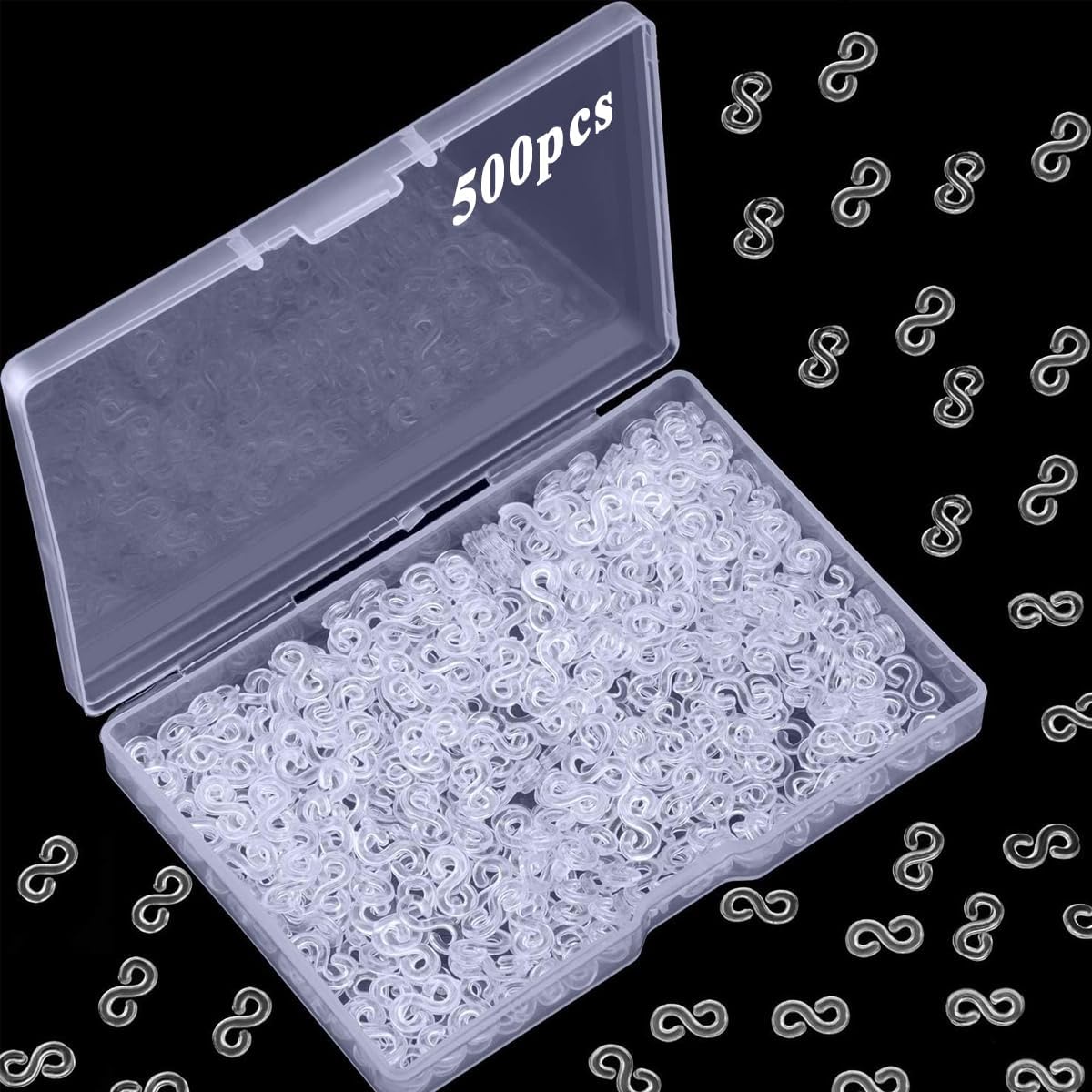 PATPATยฎ Rubber Bracelet Connector Hooks 500Pcs S Connector Clips Clear Transparent Rubber Bracelet Connector Hooks for Loom Band Bracelet Making, DIY Rubber Bracelet Making, Crafting