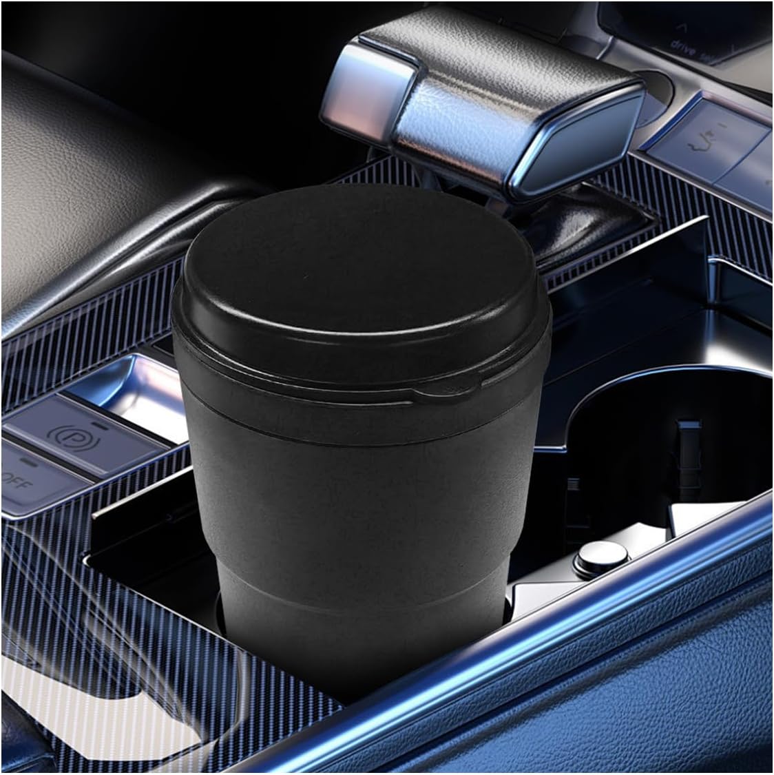Car Ashtray with Lid, Smokeless Smell-Proof Self-Extinguishing Auto Cigarette Ashtray Cup Holder, ABS Portable Detachable Vehicle Trash Can for Most Cars, Offices, Home (Black)