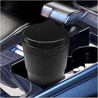 Car Ashtray with Lid, Smokeless Smell-Proof Self-Extinguishing Auto Cigarette Ashtray Cup Holder, ABS Portable Detachable Vehicle Trash Can for Most Cars, Offices, Home (Black)