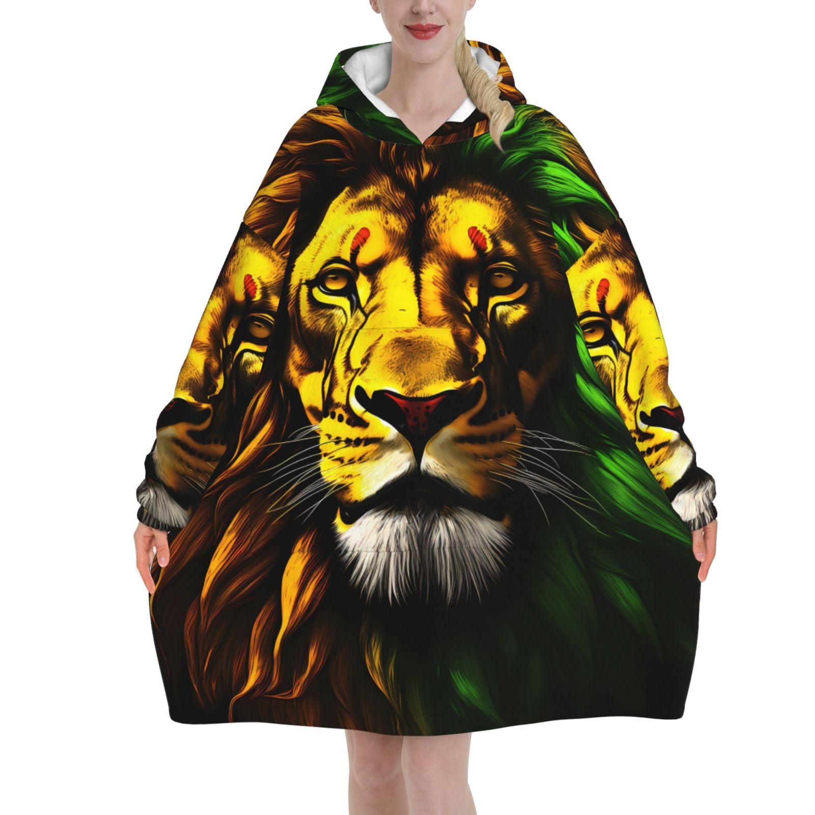 Peiyeety Unisex Jamaica Reggae Lion Blanket Hoodies For Women And Men Adult Oversize Wearable Blanket Hoodies For Soft And Warm