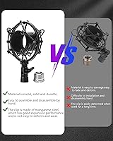 Vista 5 de Soporte universal de montaje de choque para micrófono, clip de micrófono para diámetro de 1,85 – 2,08 pulgadas, montaje de choque antivibración