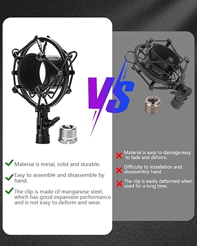 Miniatura 5 de Boseen - Soporte universal de montaje de choque para micrófono, clip de micrófono para diámetro de 1,85  2,08 pulgadas, montaje de choque