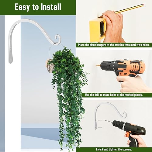 Miniatura 6 de FEED GARDEN Ganchos de pared de hierro, ganchos decorativos de metal curvados para colgar plantas, uso en interiores y exteriores, para colgar