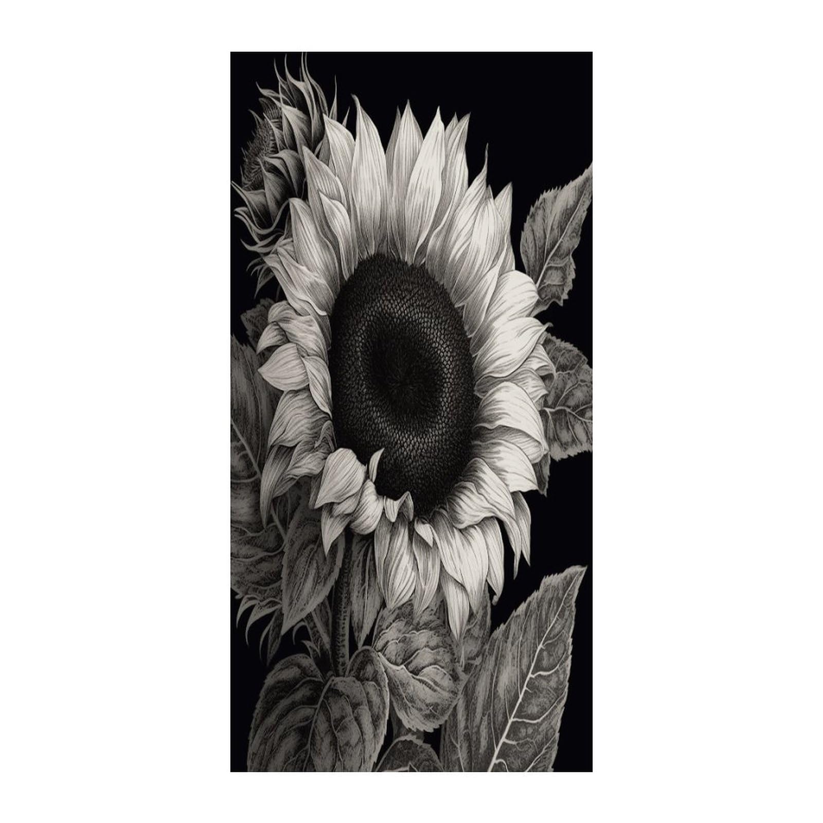 Adfgyerh Style Sunflower Black Grey Curtains，Polyester Blackout Extra Wide，Door Curtain， 35.4X 70.9 Inch For Temporary Room Dividers Bedroom Living Room，Room Darkening Curtains ，For Doorway Privacy For Wall Hangin