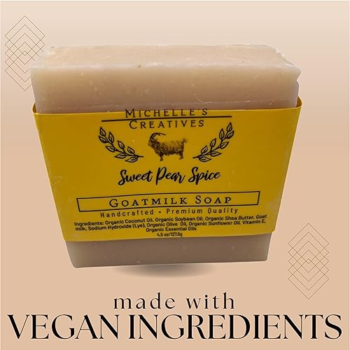 Vista 5 de Michelle's Creatives Sweet Pear Spice Goat Milk Bar Soap - Handmade Moisturizing Bar Soap - Vegan bath soaps for women and Men - Made with Natural