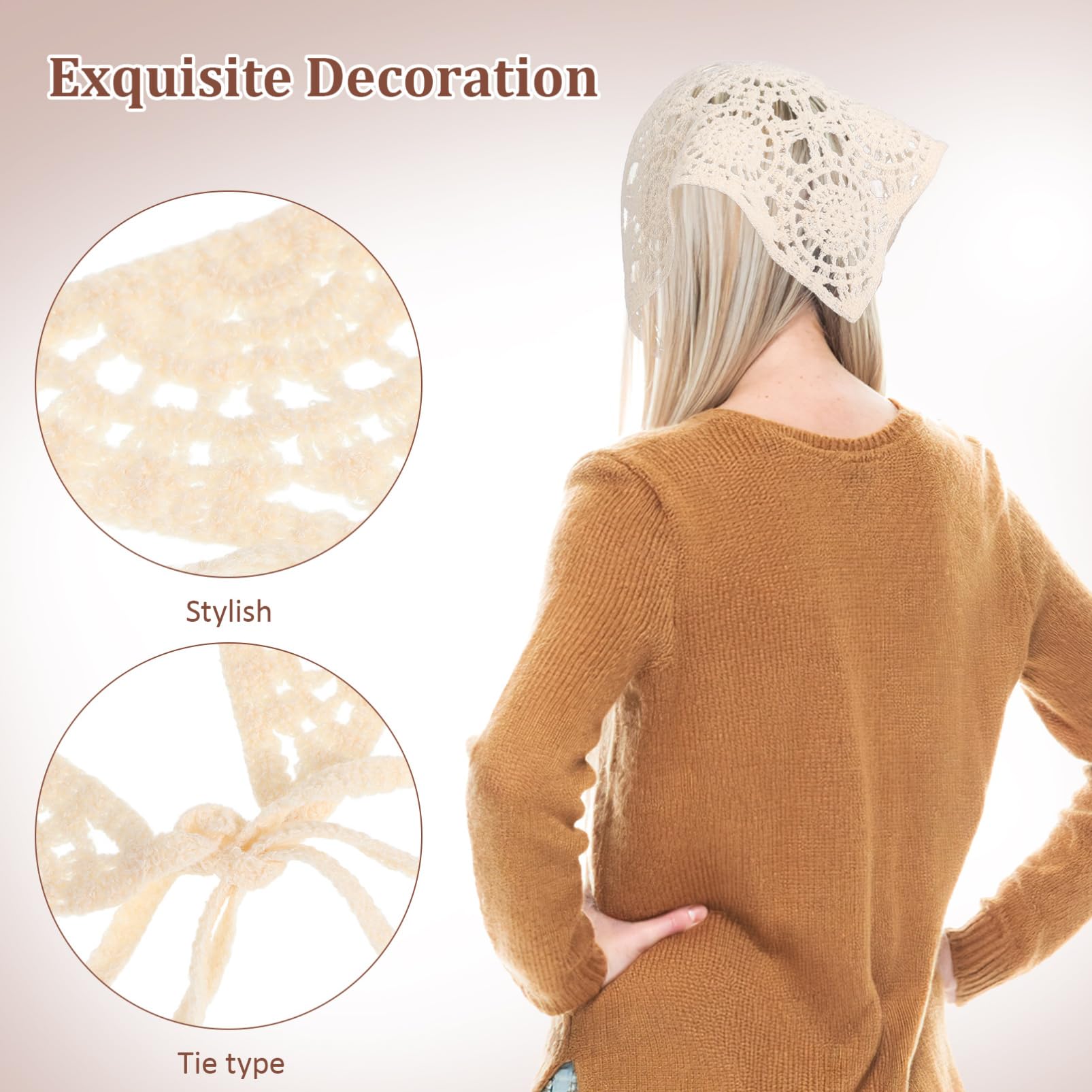 Beaupretty 6piezas Bufanda De Crochet Bandana De Crochet Cabello Pañuelos Para Mujer Accesorios De Moda Cabello Para Uso Diario y Fiestas