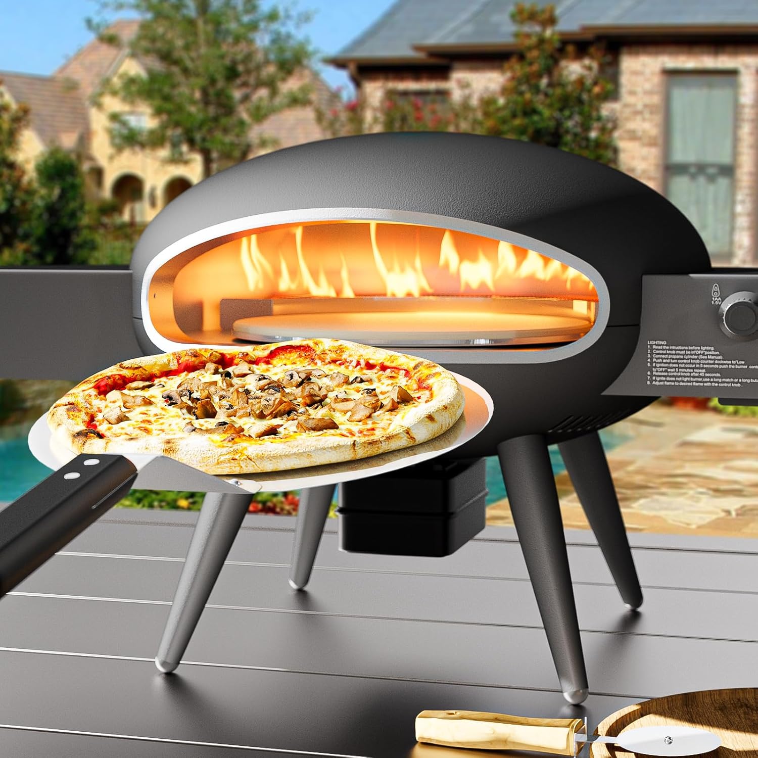 UDPATIO Outdoor Gas Pizza Oven, Rotating Pizza Grill Oven Pizza Maker with 12" Pizza stone, Portable Pizza Ovens for Outside with Rotary Motor, Pizza Peel, Pia, Cutter and Waterproof Cover