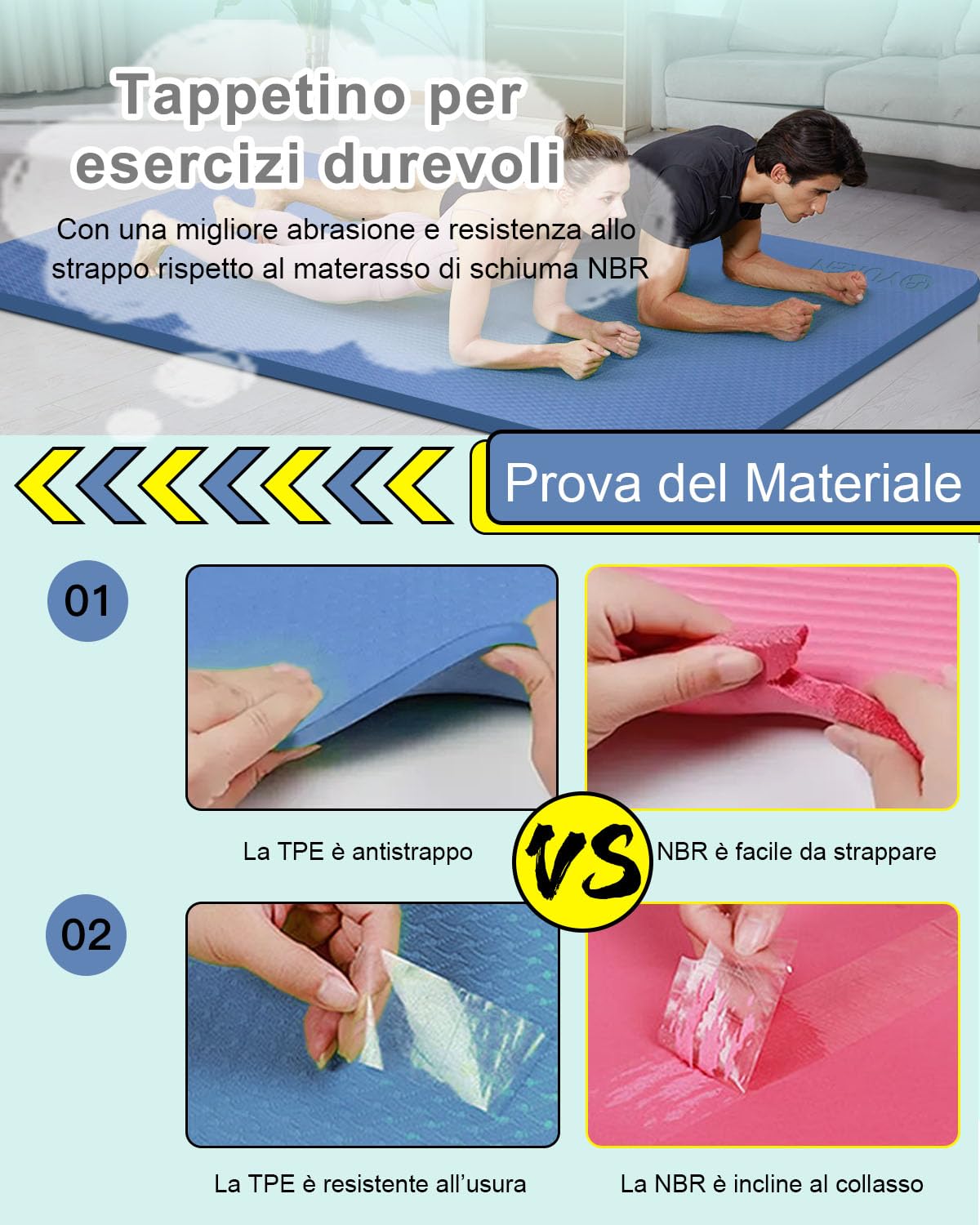 Tappetino Palestra Grande TPE 200×130cm Spesso 15mm Tappetino Fitness Antiscivolo Tappetino per Ginnastica Yoga Pilates Addominali