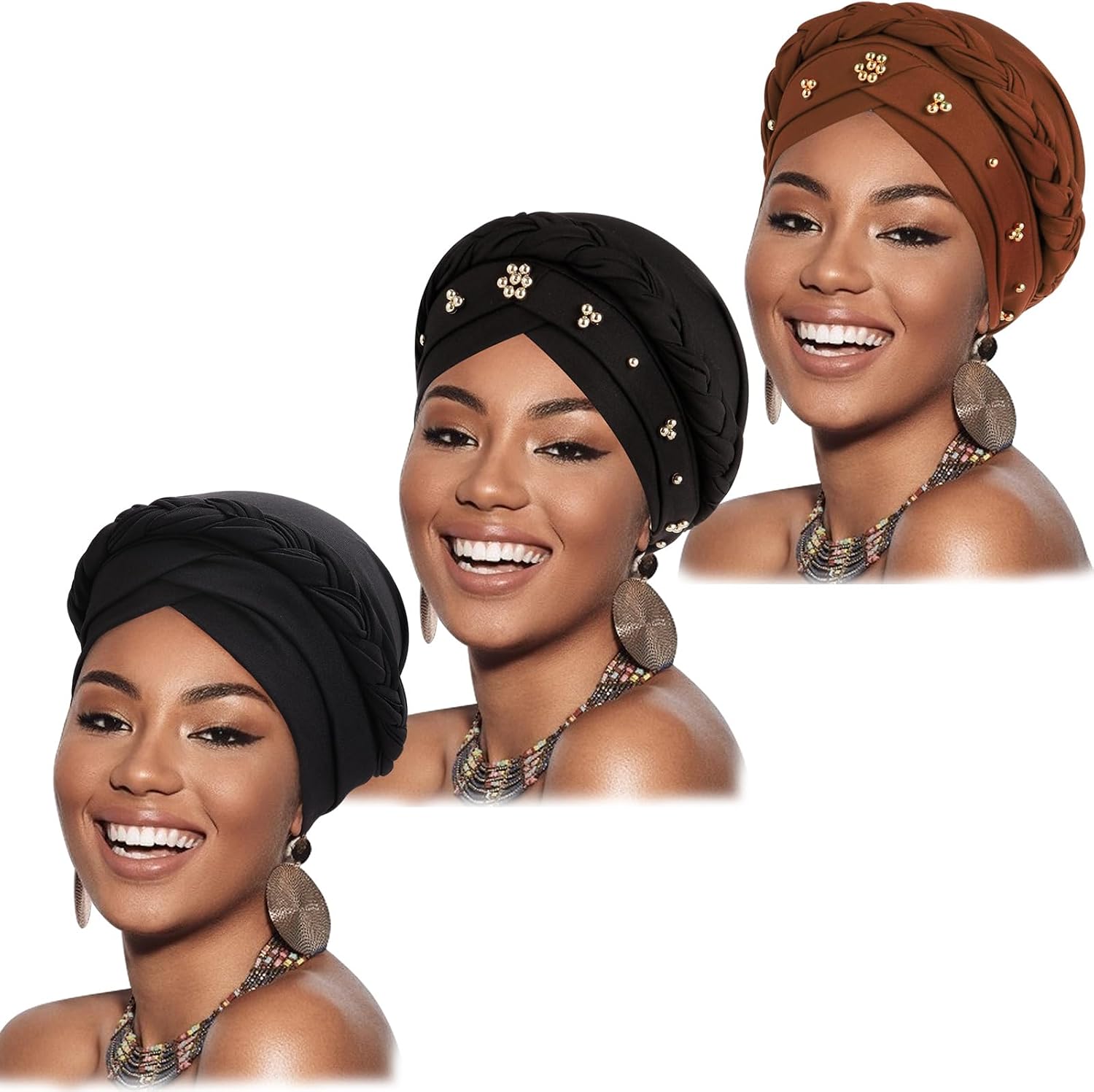 African Women Turban Caps Beanie Pre-Tied Twisted Braids Headwraps for Women Head Scarf Chemo Cancer Headwear Cap