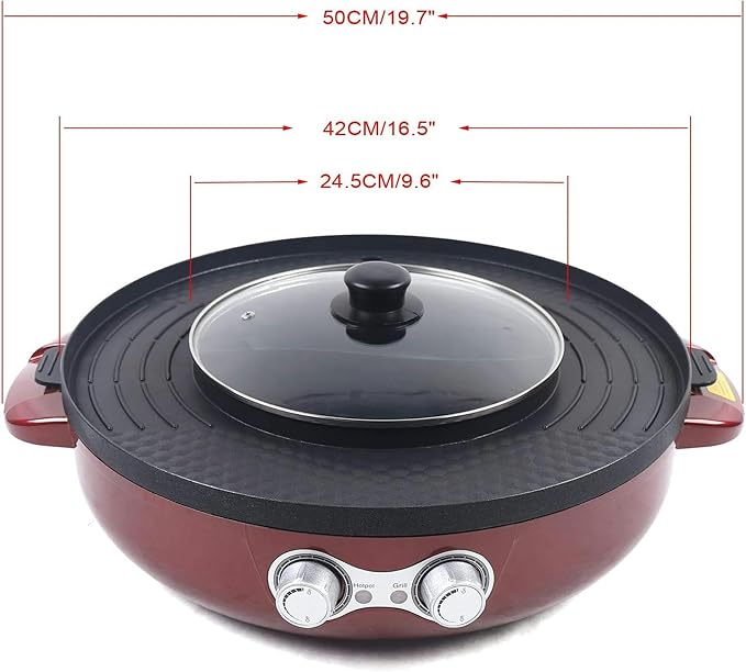 Olla Eléctrica 2 en 1 Ahumadora y Parrilla, 2200W, Rojo, 3.6L miniatura 3