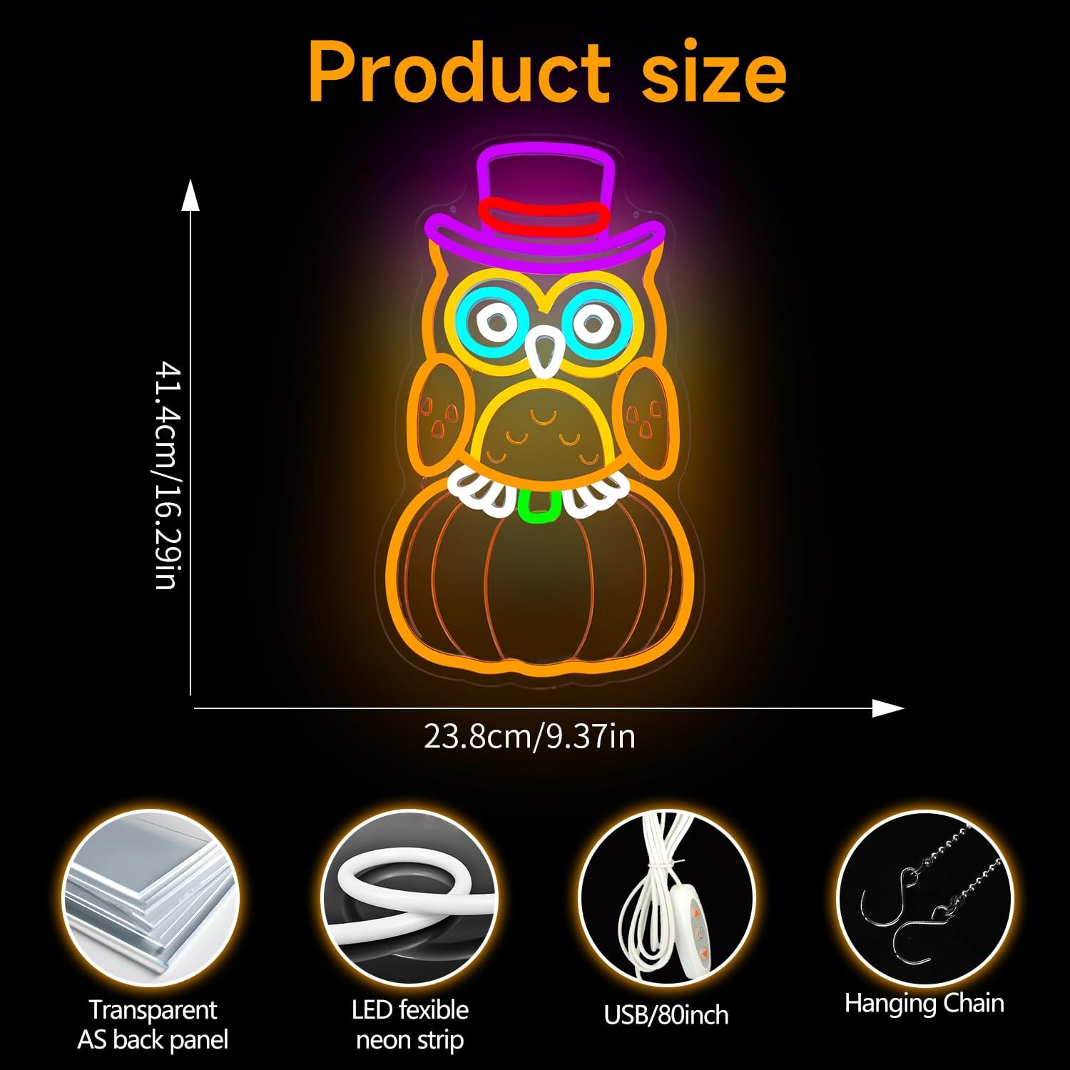 Thanksgiving Neon Sign for Wall Decor Pumpkin Owl Led Sign Thanksgiving Decor Fall Neon Light Up Sign for Owl Decor Thanksgiving Party Gift Wall Art Fireplace Bar Club Door Window