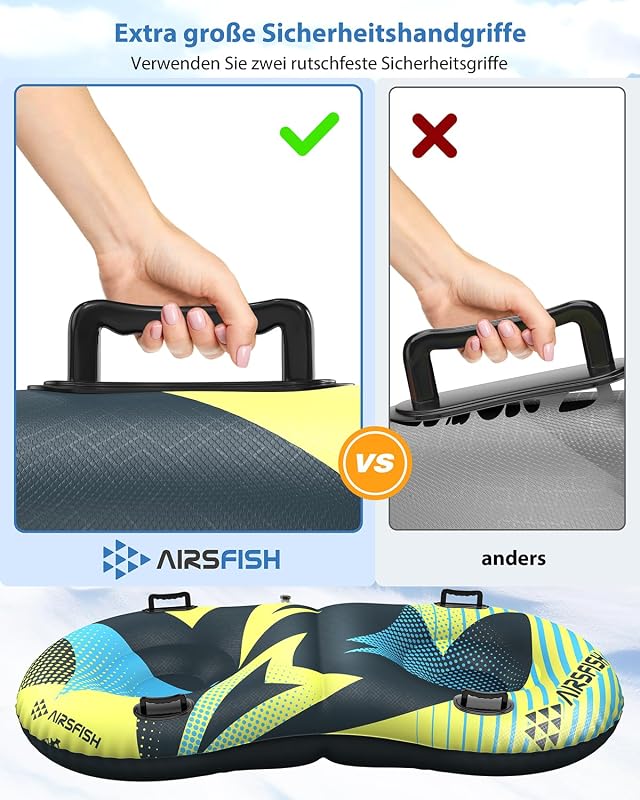 AirsFish Felfújható Hócsúszda Vonókötelel, Téli Száncsalád Sporthoz
