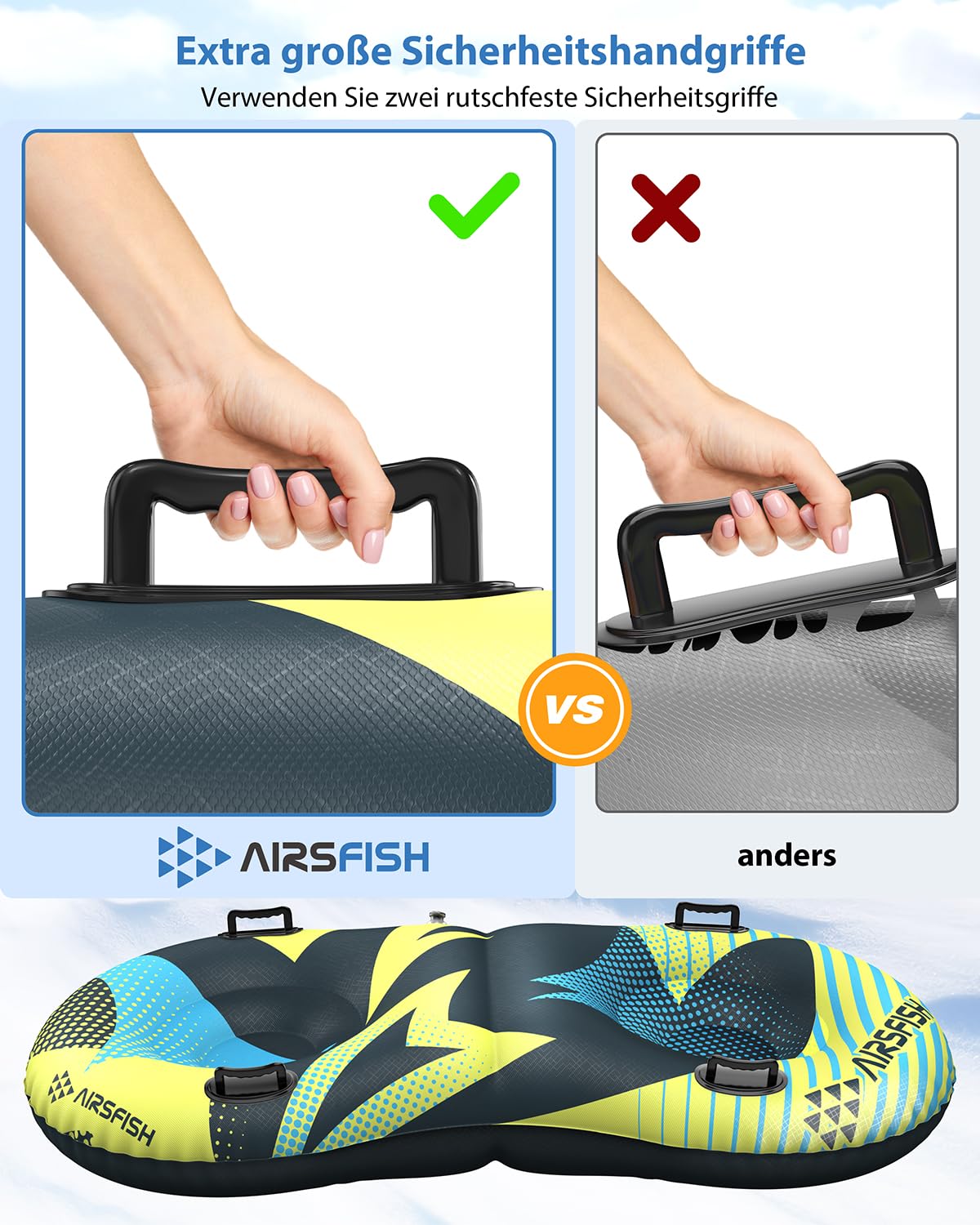 Aufblasbare Schneeschlauch mit Abschleppleine, strapazierfähige Abdeckung, verschleißfestes und frostsicheres Material, Wintersportschlittenrohre für Kinder und Erwachsene