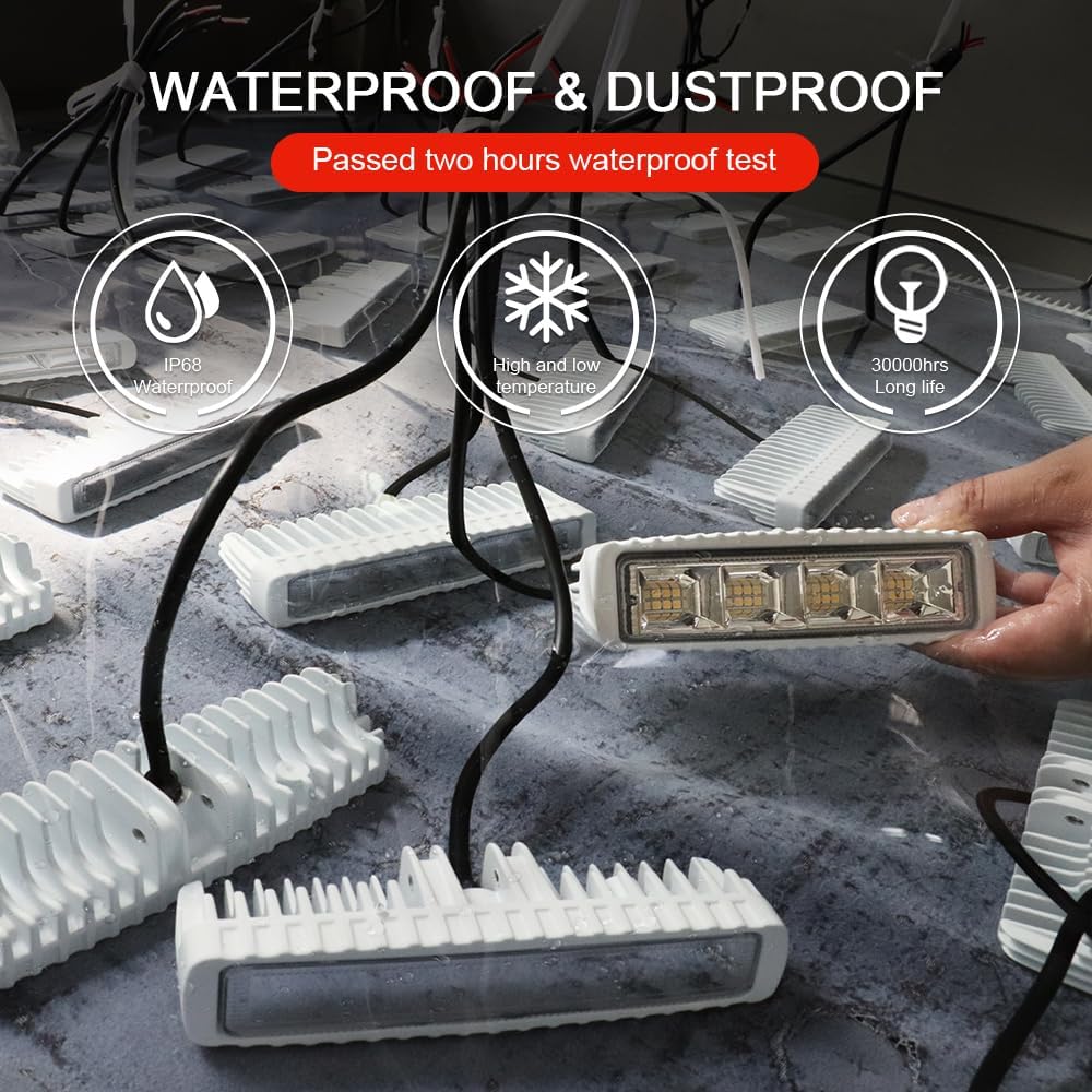 EXZEIT Led Boat Lights with Wiring, 2pc 72W Deck/Dock Marine Lights 4000LMS 150°Flood Light, 6.3inch, 12/24 V Led Light Bar