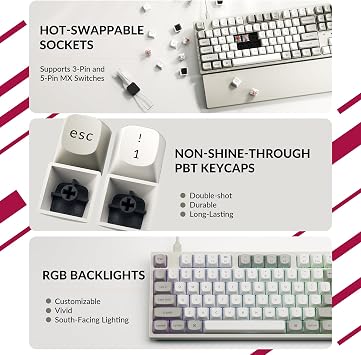 Keychron C1 Pro 8K QMK Custom Wired Mechanical Keyboard, Launcher Support with Hot-Swappable Silent Red Switch TKL Layout, PBT Keycaps Compatible for Mac Windows Linux