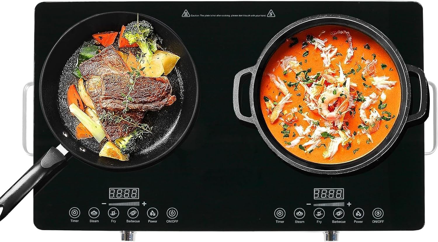 Dual Burner, Infrared Cooker, 3500W Electric Cooktop, Sensor Touch & Knob Control, 4 Hours Timer, Temperature Control, 8-Inch Glass Dual Counter Electric Cooktop, Compatible with All Kitchenware-A