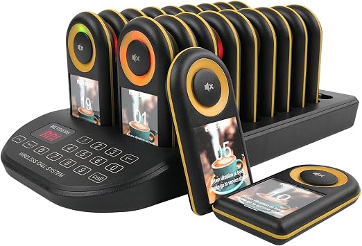 Retekess TD169 Restaurant Pager System, Beepers for Restaurants, 20 Pagers | for Food Truck, Church, Hotel, Club, IP55 Waterproof, 1640ft Distance, 31 Prompt Modes, OneKey Mute