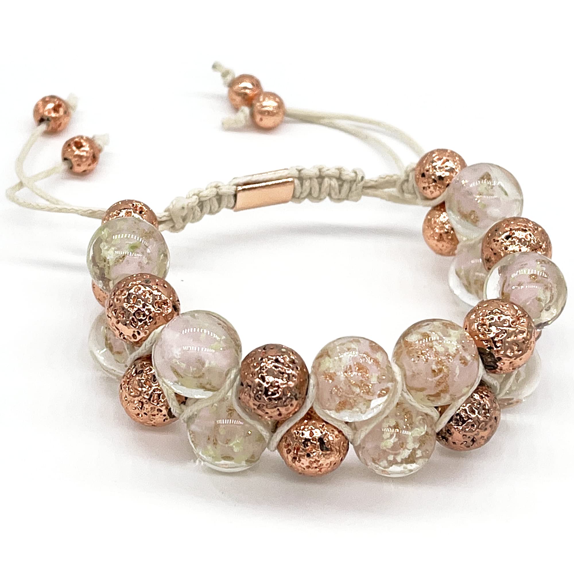 ARTSY CRAFTS INCGlow in The Dark Pink Crystal Bead Bracelet, 12mm Glass Beads Double Row Shamballa Chakras Anti Anxiety Healing Crystals Bracelet for Women Men (Pink Rose)