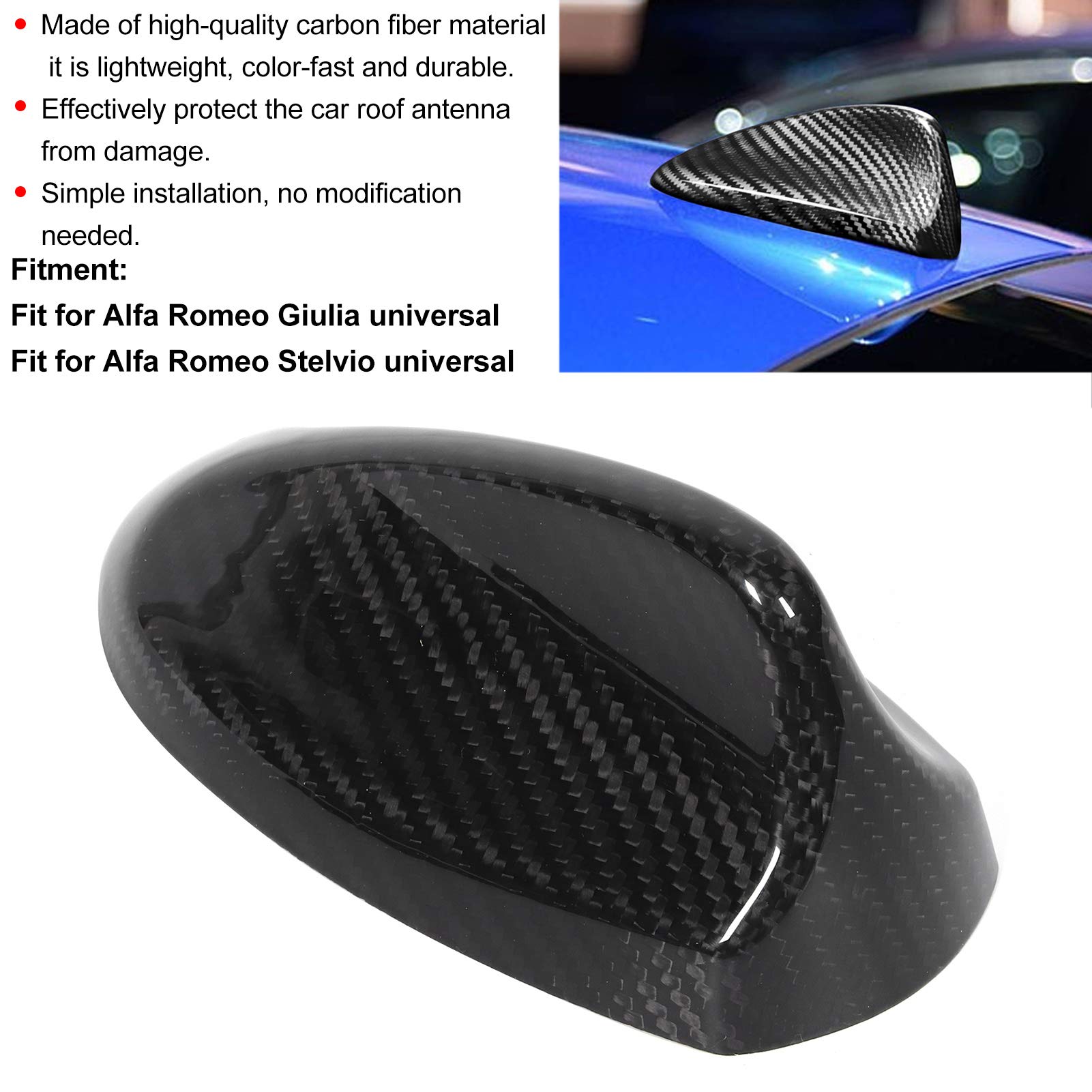 Cubierta de Antena de Coche Aramox, Fibra de Carbono Negro Brillante, Aleta de Tiburón para Techo, Adhesivo sin Perforar, Exterior Decoración para Coche