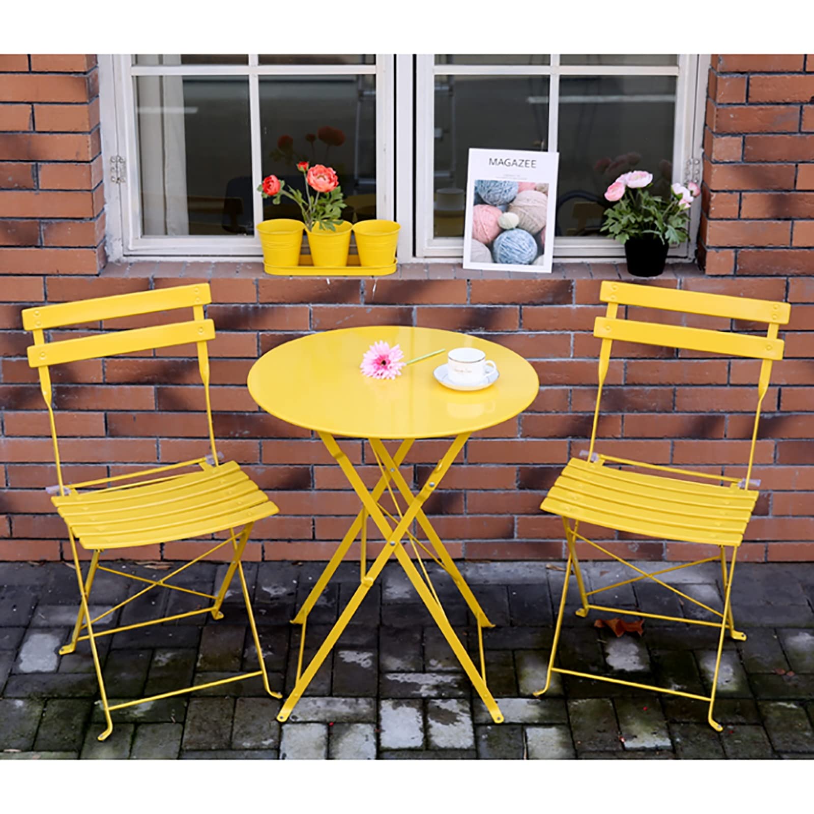 ZXFDM Outdoor Folding Table Chair Set (3 Pieces) Foldable Round