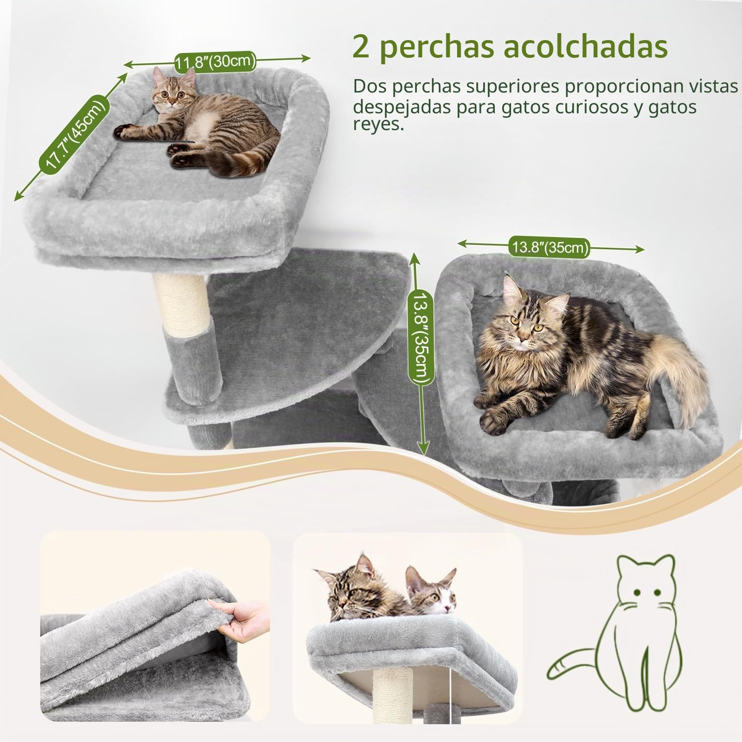 Globlazer Arbol Rascador para Gatos alto 189 cm con 2 Nidos Grande 45*40*35cm, 3 Plataforma Amplio 45*40CM, 2 Percha, 2 Cesta, Enorme Torre para Gatos Grandes Maine Coon Adultos (S74E, Gris Claro)