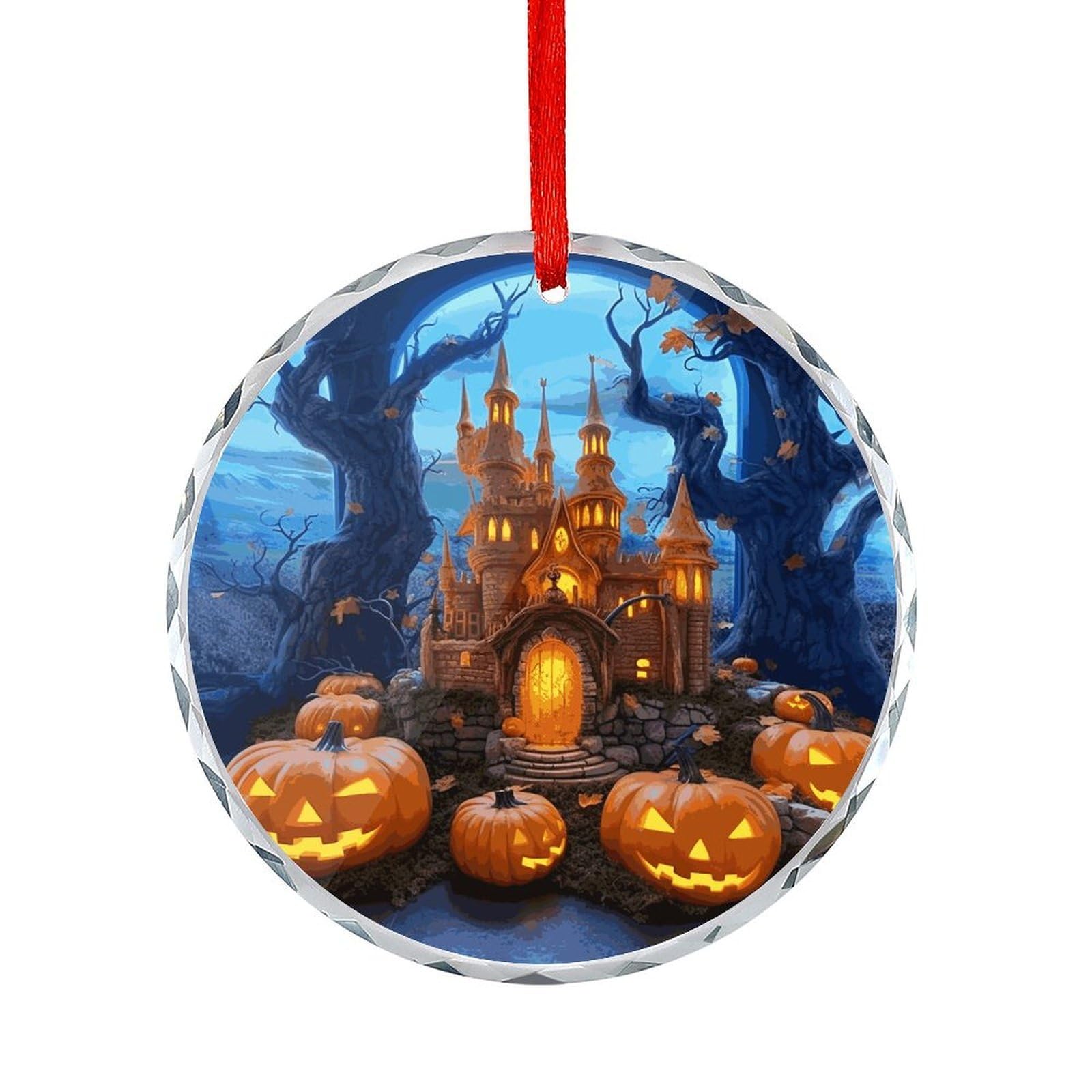 Btcowzrv Style Halloween Castle Pumpkin Round Ornament Hanging Pendant Decor