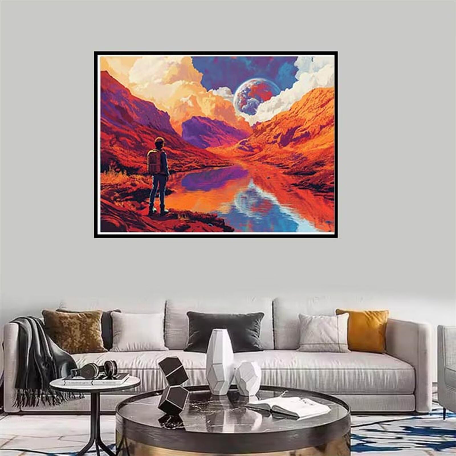 Malen Nach Zahlen Vulkan Landschaft 40x50cm - DIY MalSet Für Erwachsene Mit 3 Pinseln