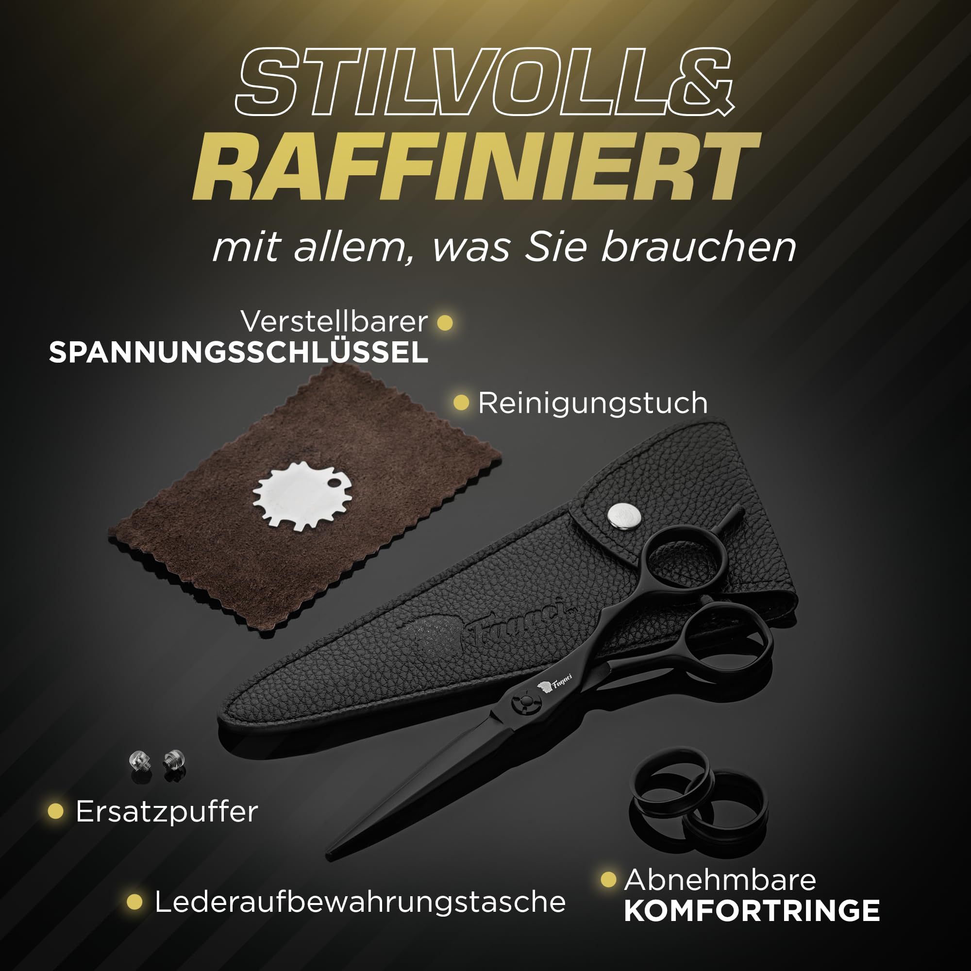 Fagaci Haarschneideschere 6" für Linkshänder 440C Stahl für Überlegene Präzision, Haarschere mit Extrem Scharfe Klingen, Friseurschere Profi, Schere Haare Schneiden Langlebige Schärfe, Frisörenschere | Hergestellt aus hochwertigem 440C-Stahl, konvexe Schä