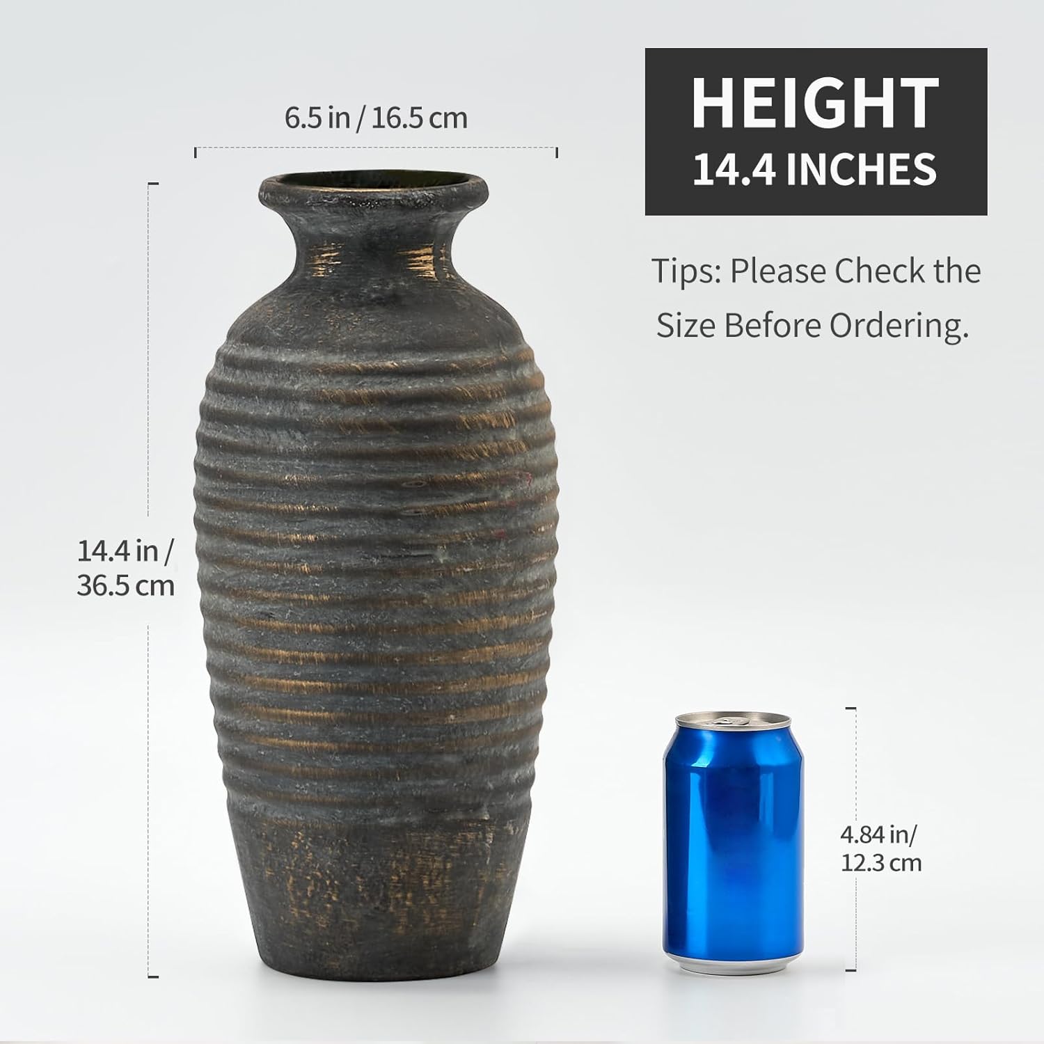 Emotionally Grounded Vase, Vaseking Large Ceramic Rustic Vase, 14.4 inch Minimalist Threaded Decorative Farmhouse Tall Vases for Home Decor, Living Room, Enterway, Table Decoration, Bronze - Image 2