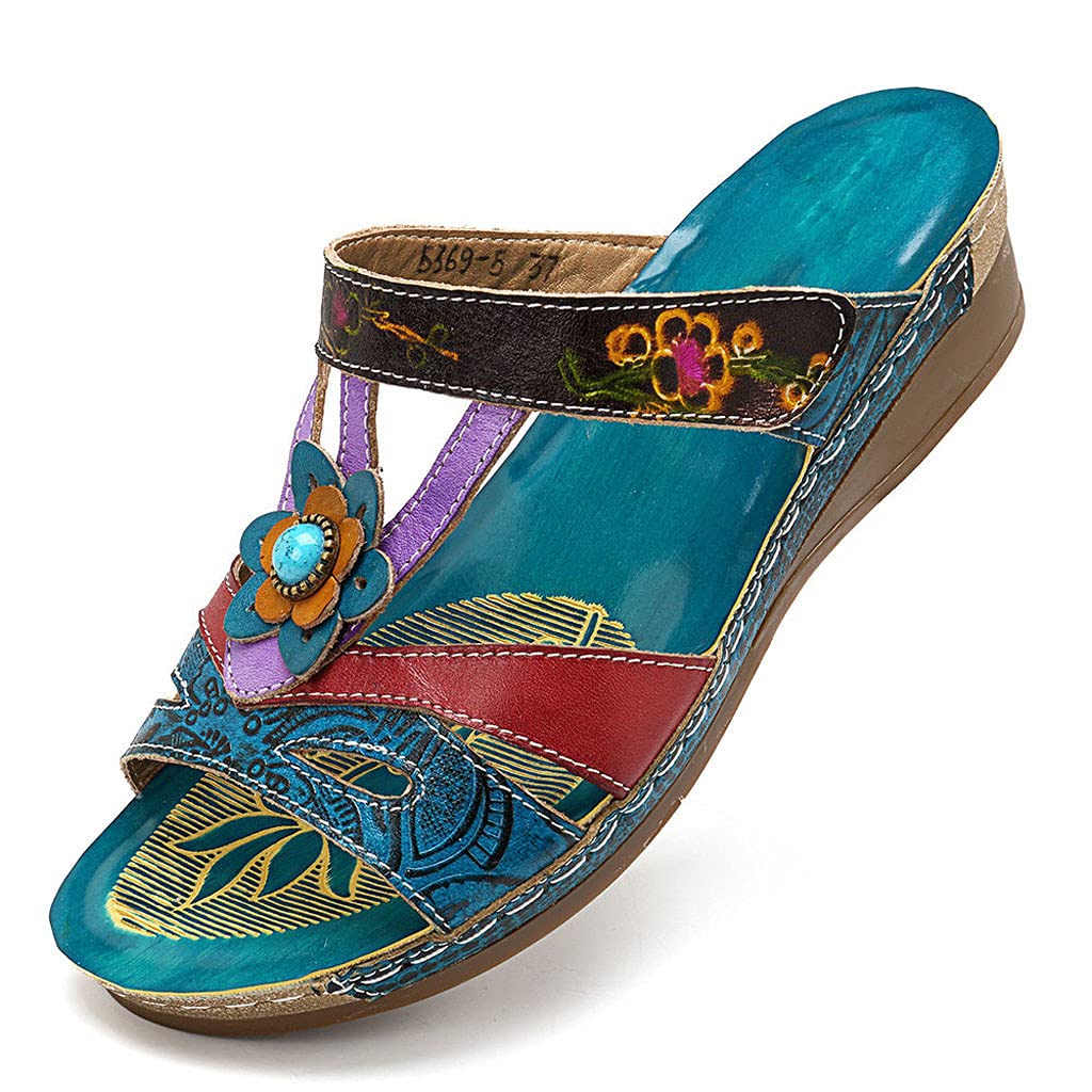 HAOLEI Sandales Femmes été Nu-pieds Orthopédique Compensées Sandale Confortable de Plage Pantoufles Femme Respirantes Semelles épaisses Anti-dérapant Chaussures Bohemia Romain Sandals