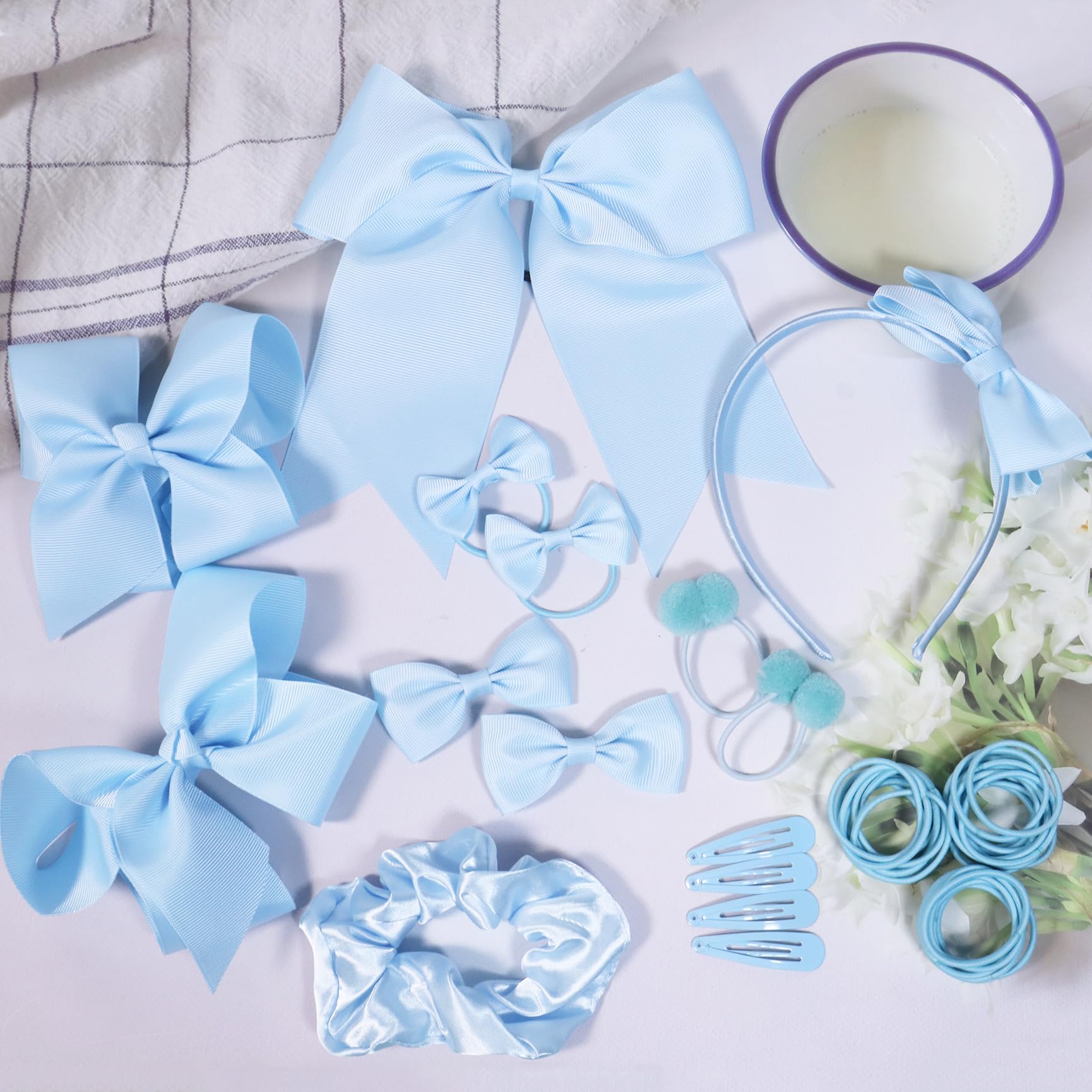 Kit di 45 accessori per capelli per ragazze scolastiche bianche, con fiocco rosa, fermagli per capelli per coda di cavallo, accessori per capelli per ragazze, regalo di compleanno