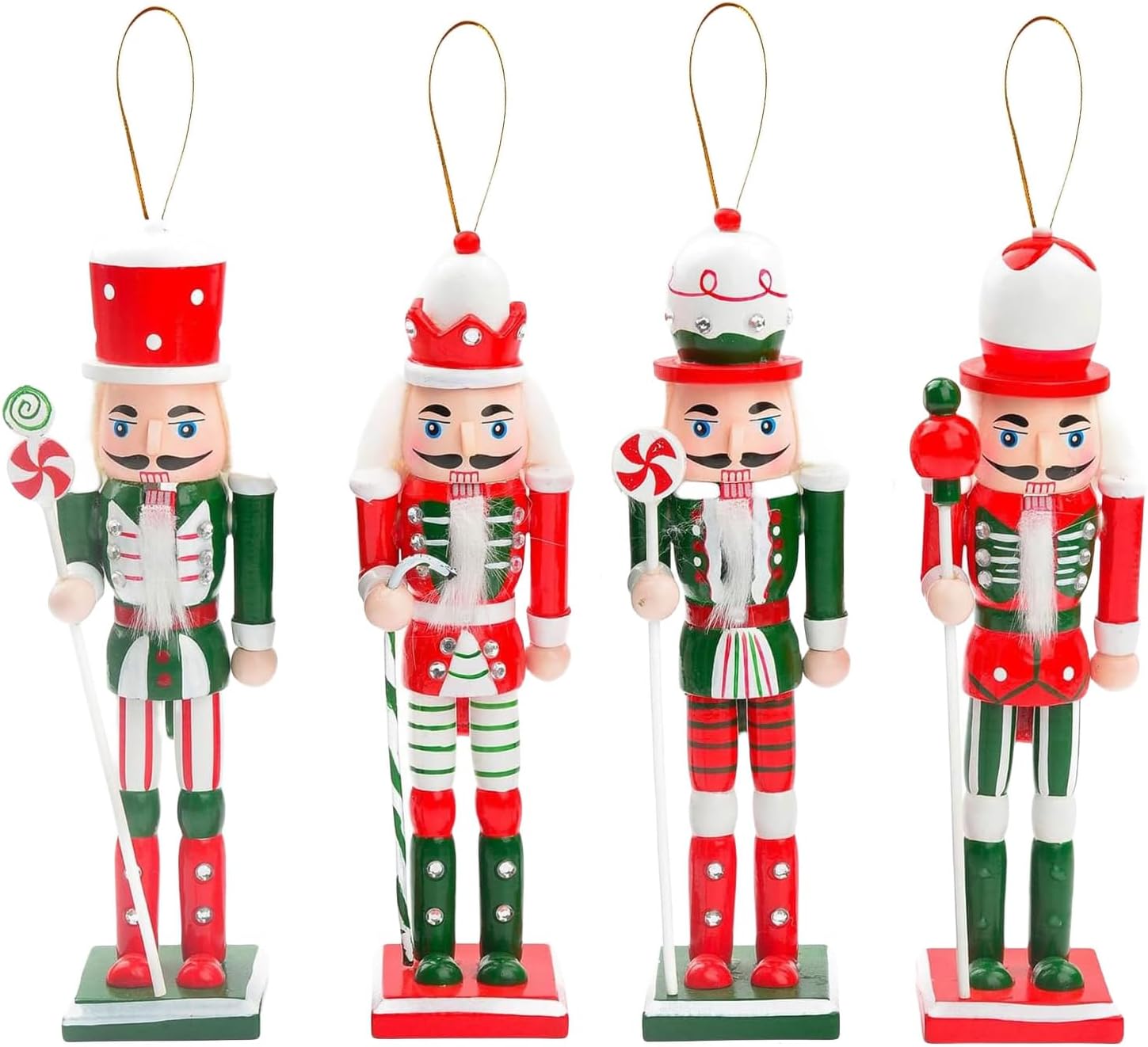 4p 12cm Red Green Wooden Christmas Nutcracker Soldier Ornaments