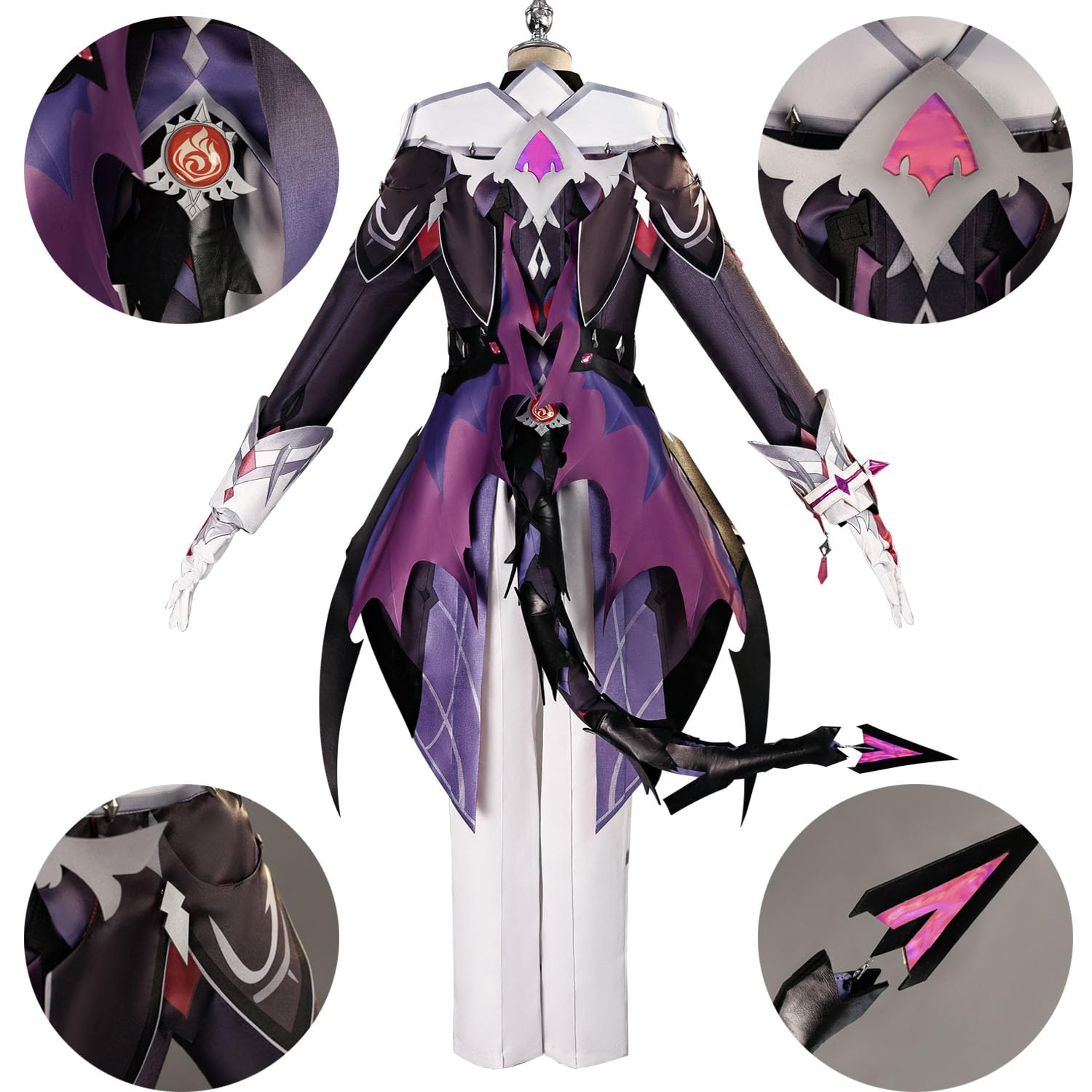 Spiel Charakter Durin Cosplay Kostüm Outfit Kinich Flins Rollenspiel Uniform Komplettes Set Halloween Party Karneval Dress Up Anzug mit Perücke Flügel Schwanz für Männer