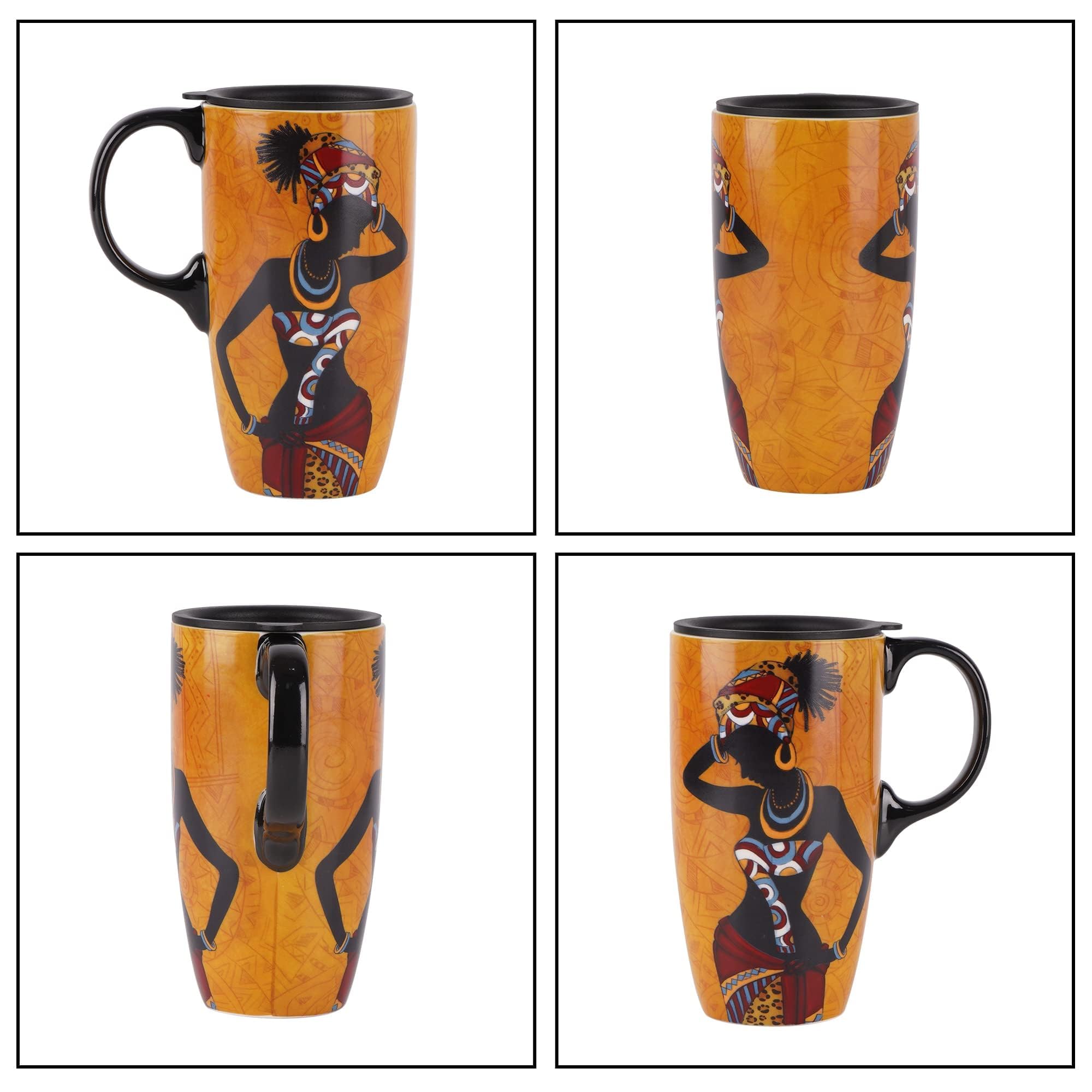 Tazza Da Caffè In Ceramica Con Coperchio – 500 Ml – Design Barca A Vela – Regalo In Confezione Originale – Per Microonde E Lavastoviglie