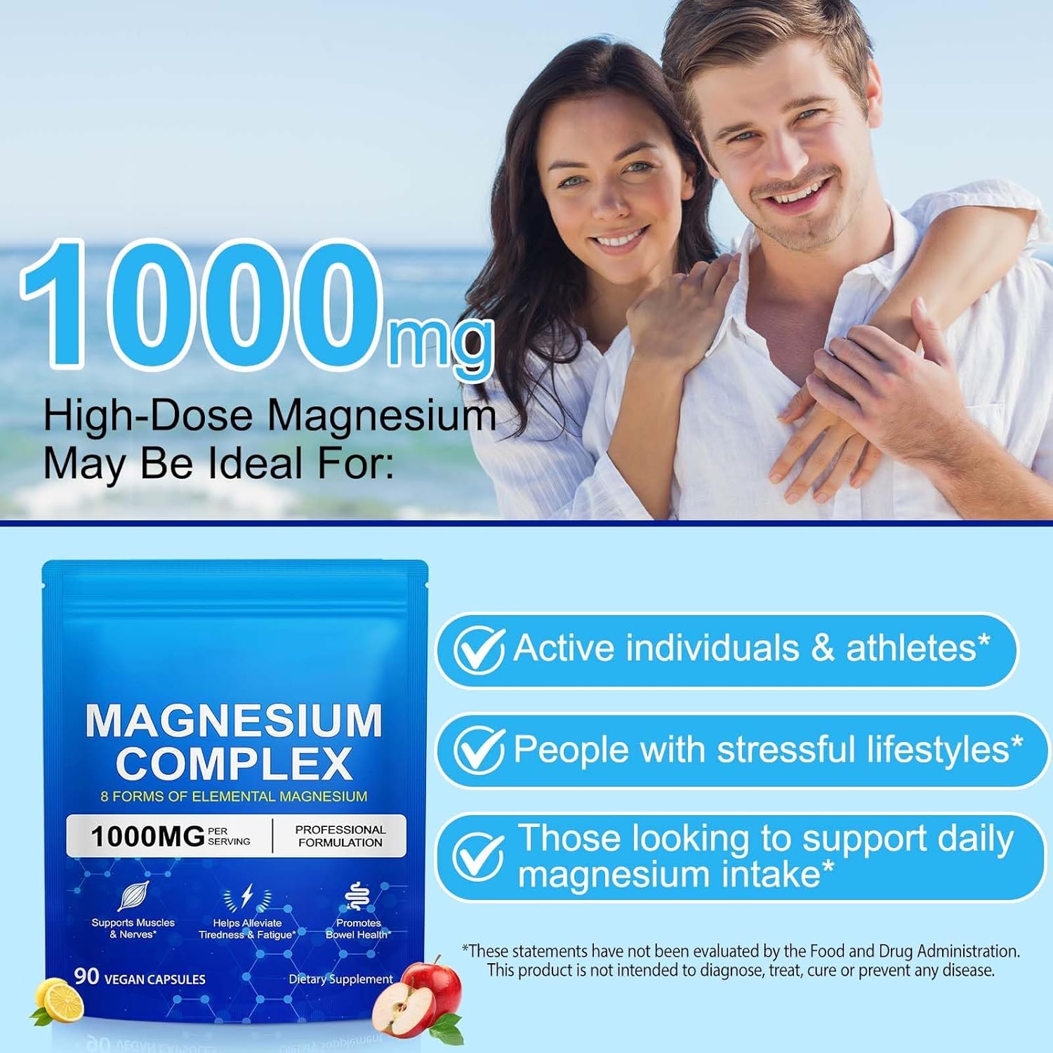 8-in-1 Magnesium Complex 90 Capsules, 1000mg with Magnesium Glycinate, Citrate, Malate, Taurate, Easy Absorption for Health, Energy, Non-GMO, Vegan - Image 6