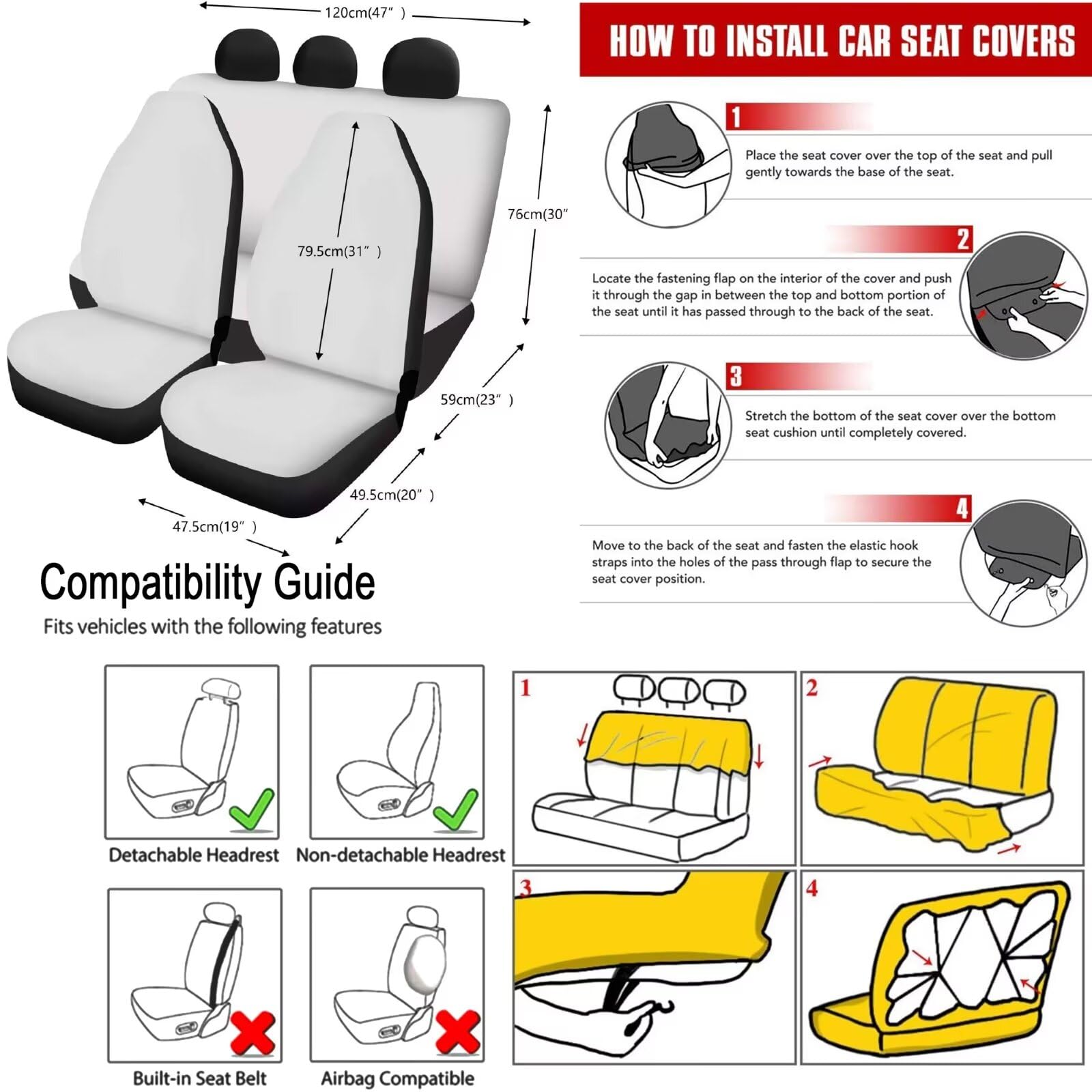 Set completo di 12 coprisedili per auto, motivo pipistrello, coprivolante + sottobicchiere + portachiavi + braccioli imbottiti, per donne e uomini, universale, per interni automobilistici,
