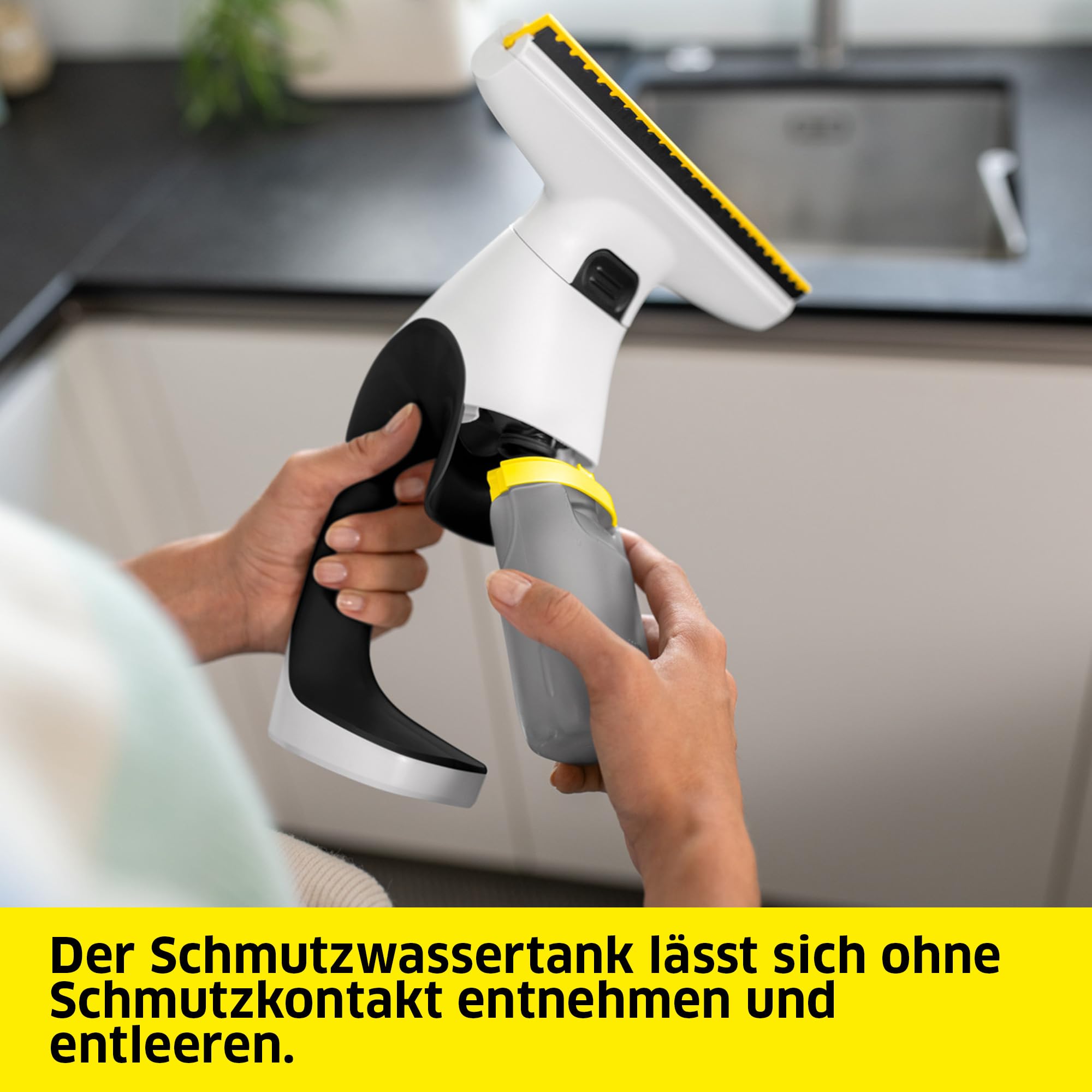 Kärcher Akku-Fenstersauger WV 1 Compact Care, Akkulaufzeit: 25 min., Schmutzwassertank: 100 ml, Gewicht: 0,5 kg, Sprühflasche mit Mikrofaser-Wischbezug, 20 ml Fensterreiniger, USB-C-Port