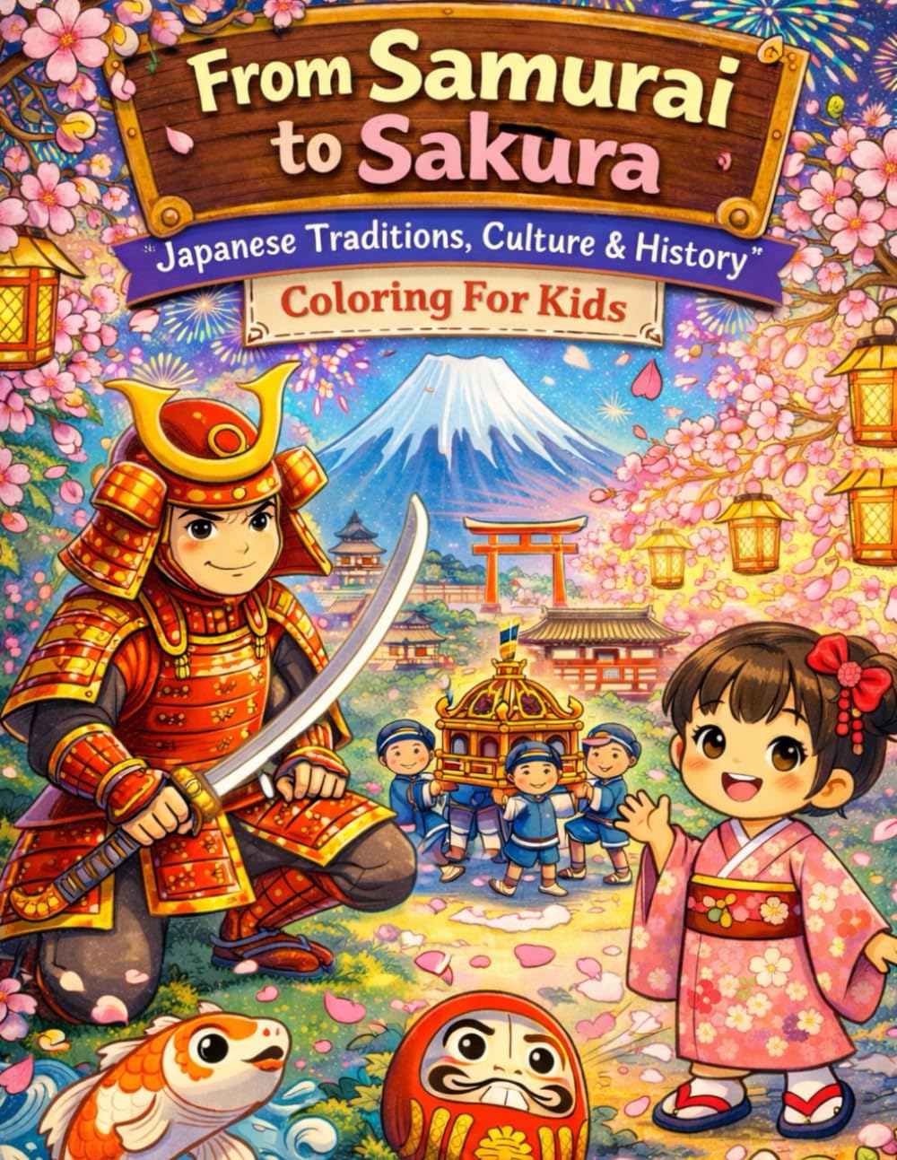 From Samurai to Sakura: Japanese Traditions, Culture & History Coloring Book for Kids: A Fun & Educational Coloring Book with Historical Stories, Festivals, Kimono, Shrines & Folktales of Japan