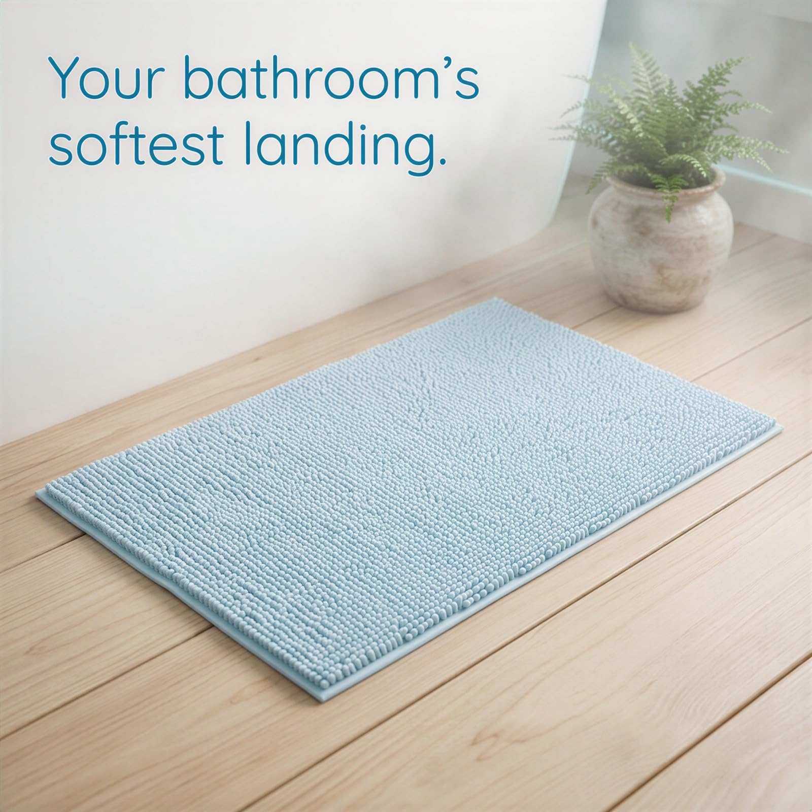 Lot de 3 Tapis de Bain en Chenille Bleu Ciel, Grand 31 x 19 in / 78,7 x 48,3 cm, modèle en U 19 x 19 in / 48,3 x 48,3 cm, Petit 15,5 x 23 in / 39,4 x 58,4 cm, Base antidérapante, Ultra Doux
