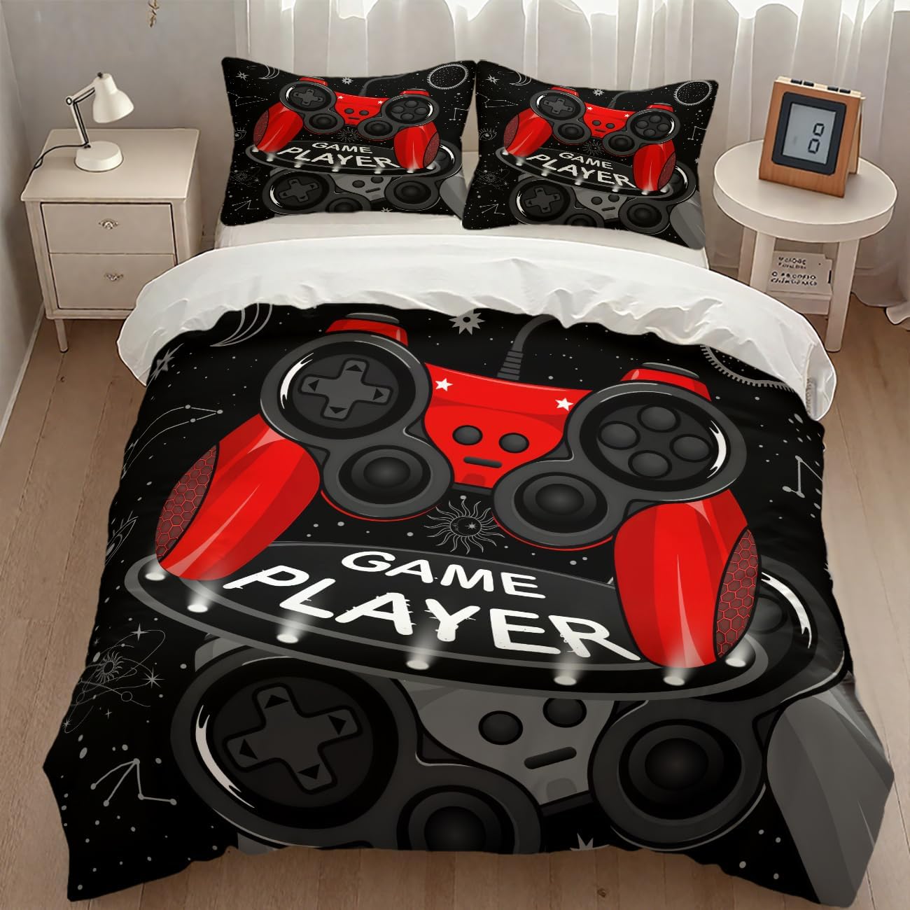 Racing Car Bedding Duvet Cover Set for Boys,Cartoon 3D Fleet Racing Car Stadium Game Cool Green Flame Monster Truck Bedding Comforter Set with Pillowcase,Twin 86"x70"