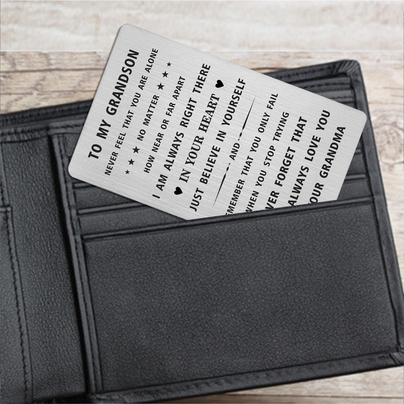 Grandson Graduation Gift From Grandma & Grandpa - Stainless Steel Wallet Card With Loving Message