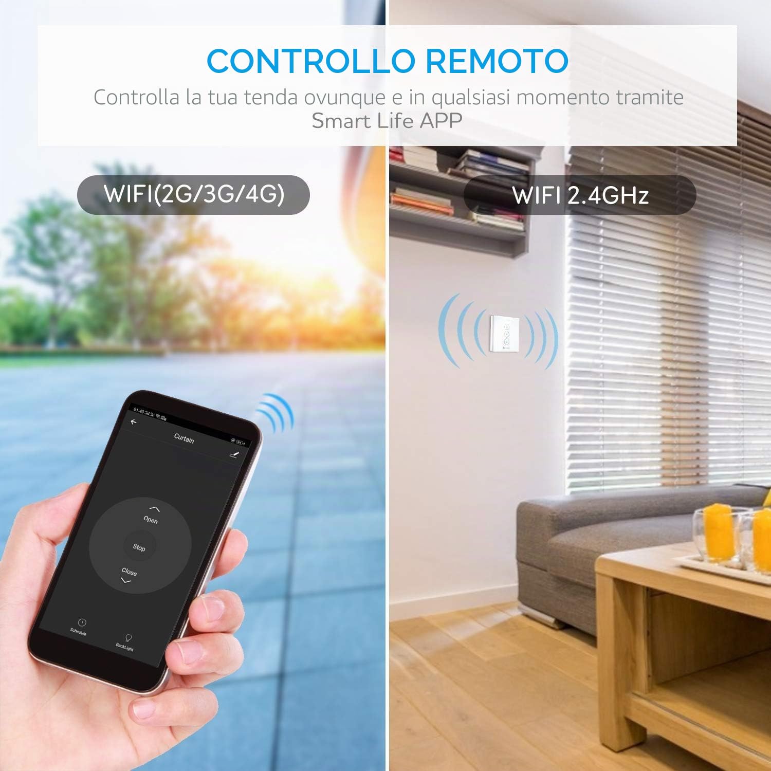 WiFi Interruttore Tocca Collegato, Etersky Interruttore Intelligente Parete Tenda Compatibile con Alexa e Google Home, Interruttore a Parete Touch Controllato APP Remote Timer e Condividi