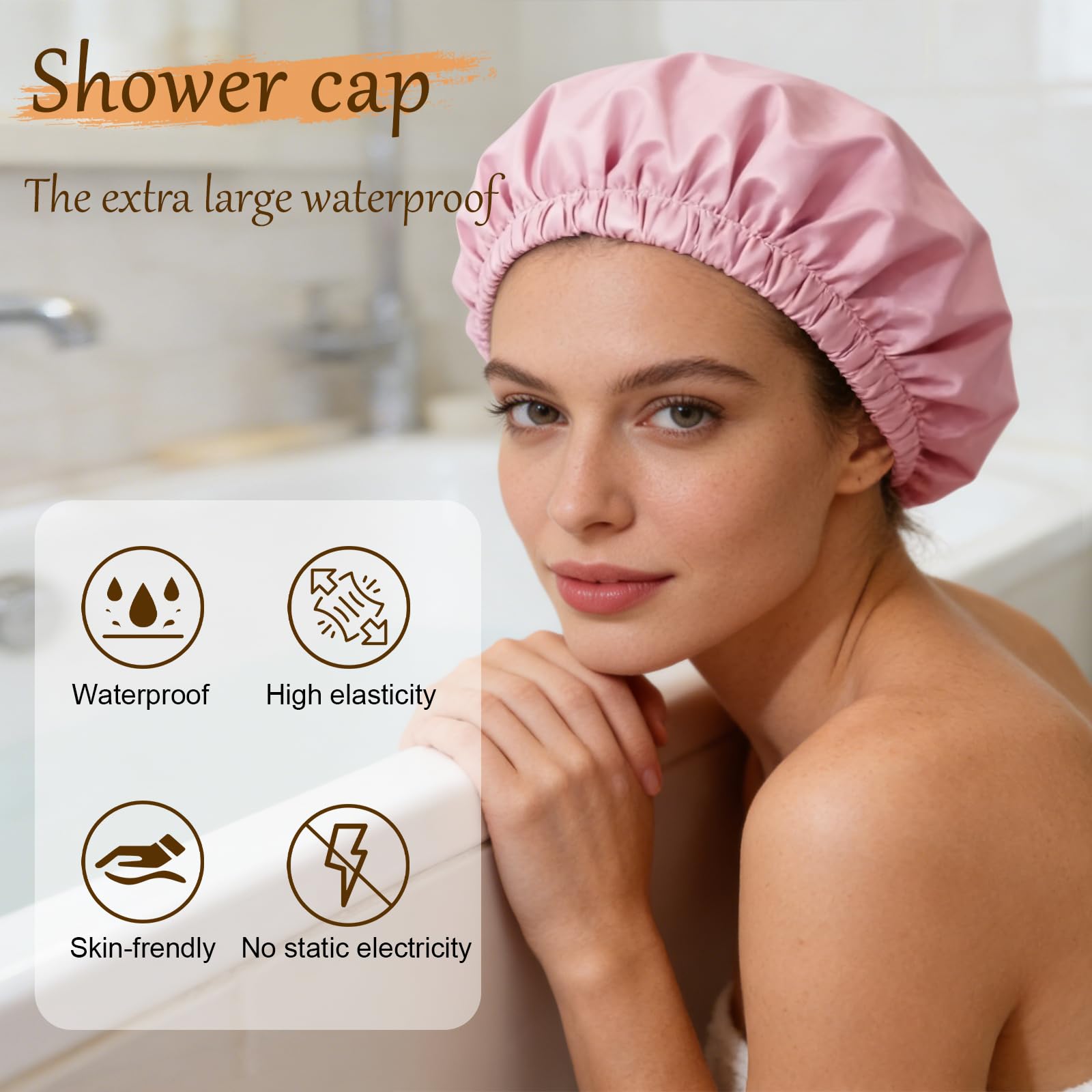 Satin Shower Cap for Women - Waterproof & Reusable -2