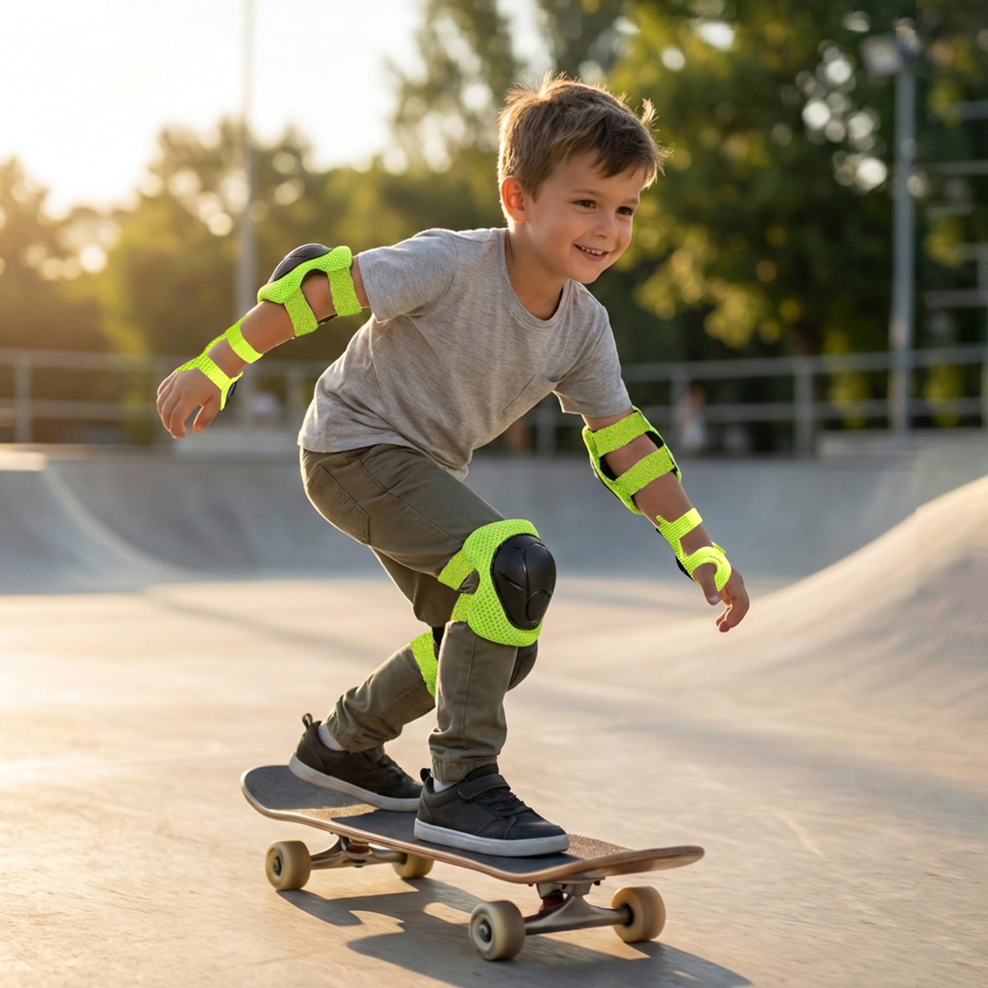 R for Rabbit Safe Play Protector Pads for Kids | Knee, Elbow & Wrist Guards Set | Adjustable Protective Gear for Cycling, Skating | PP Shell EVA Soft Liners Cushion Pads for 6-12 Years (Green Sports)-image-13