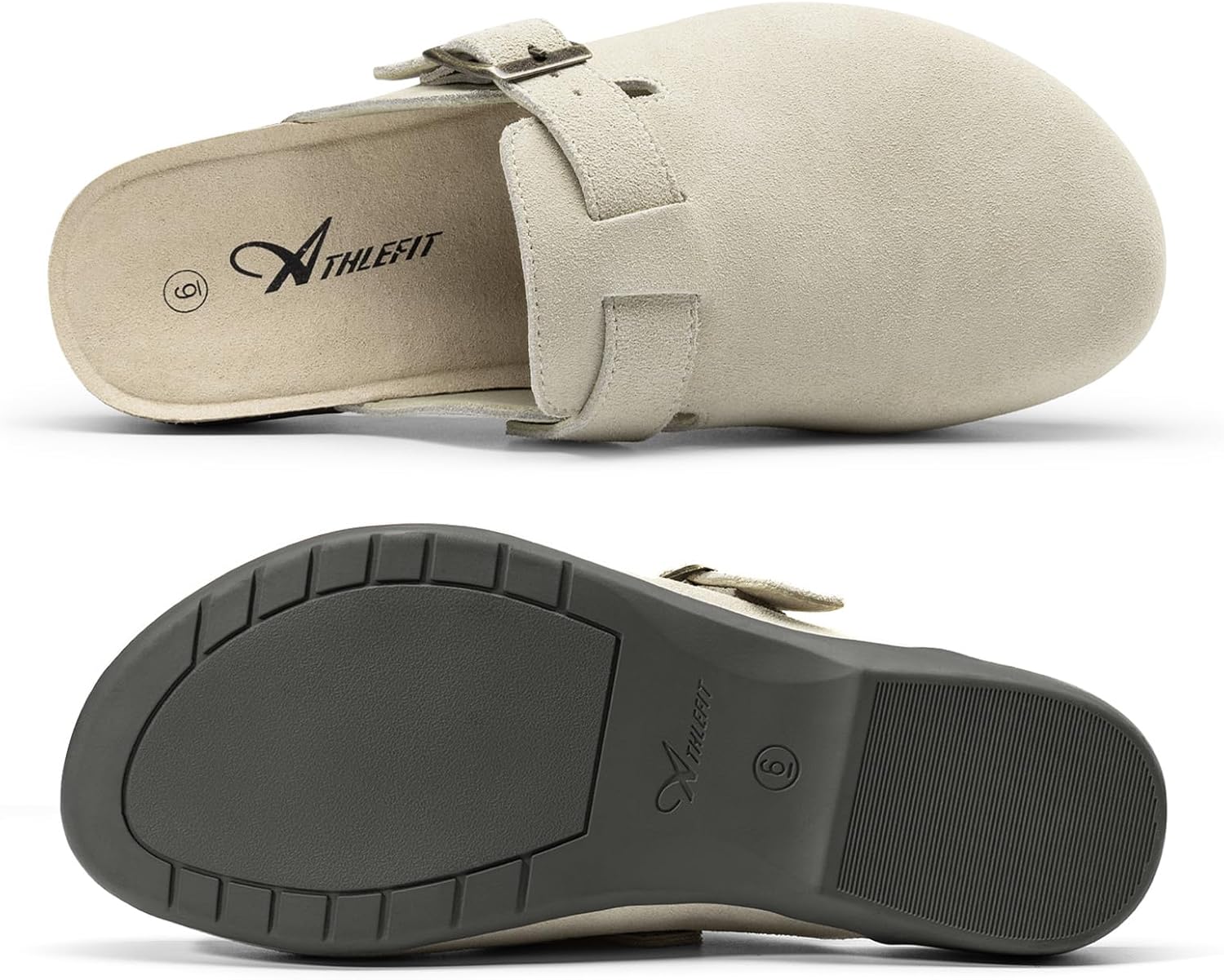 Athlefit Genuine Leather Clogs for Women Soft Cork Footbed Adjustable Buckle Mules Slip On Potato Shoes with Arch Support - Image 5