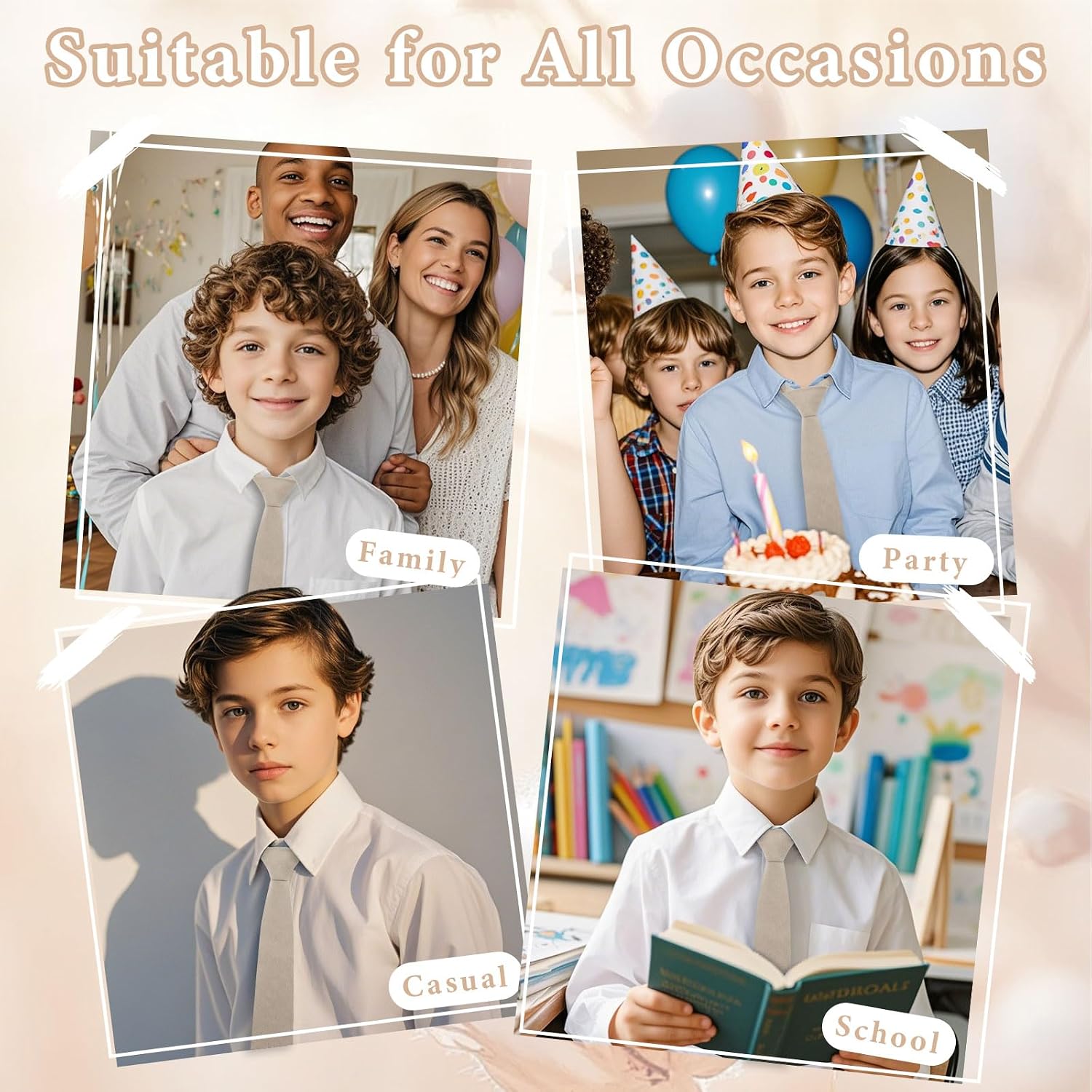 LJBFNN Kids Tie, Self Boys Tie Cotton Tie for Boys Solid Color Boys Necktie for Teen Uniform School Wedding Graduation 8-12